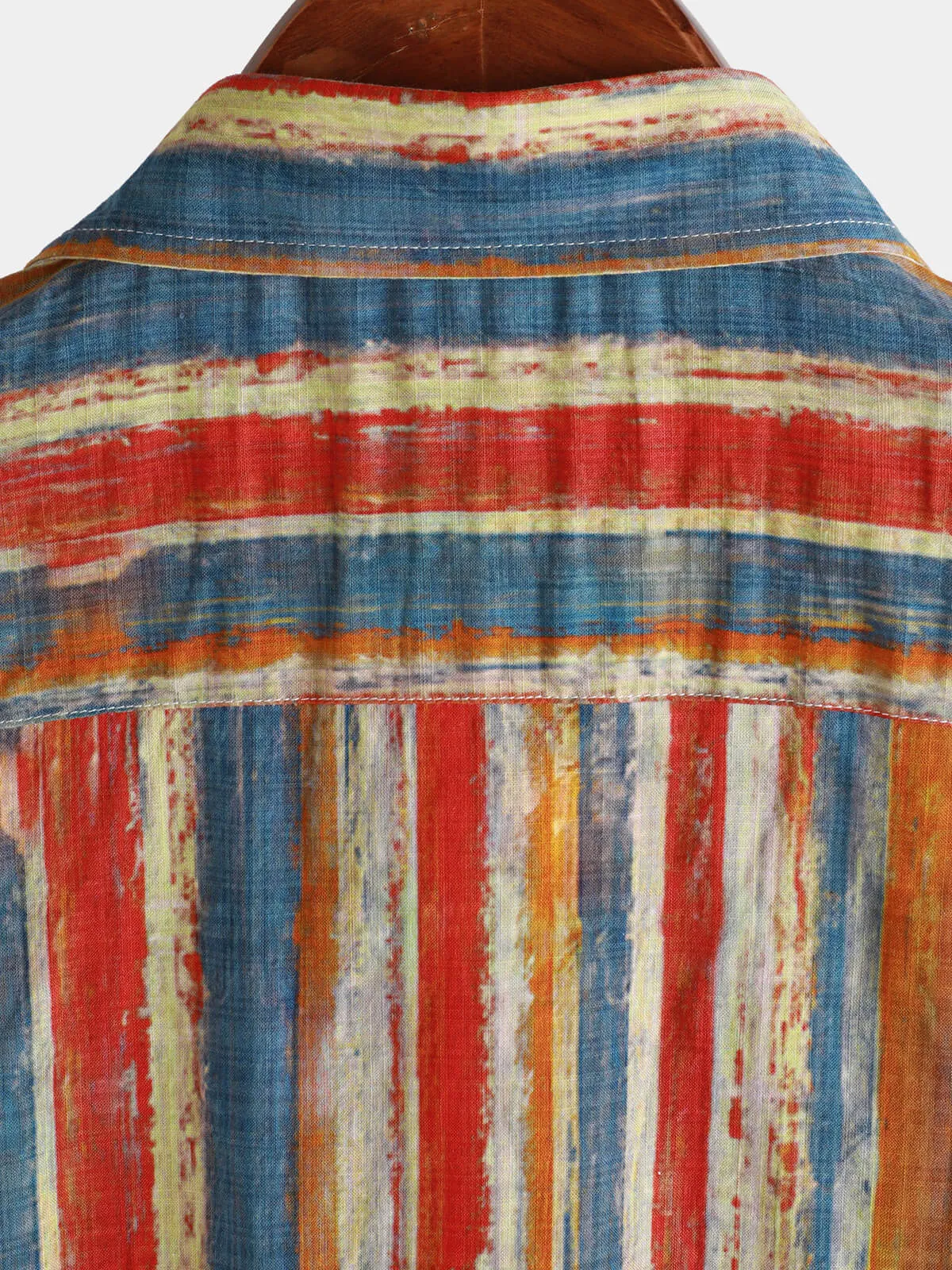 Men's Casual Retro Multicolor Striped Holiday Button Up Short Sleeve Shirt