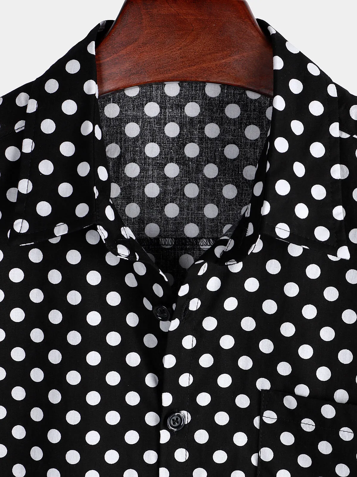 Men's Cotton Casual Polka Dot Summer Black Pocket Short Sleeve Shirt
