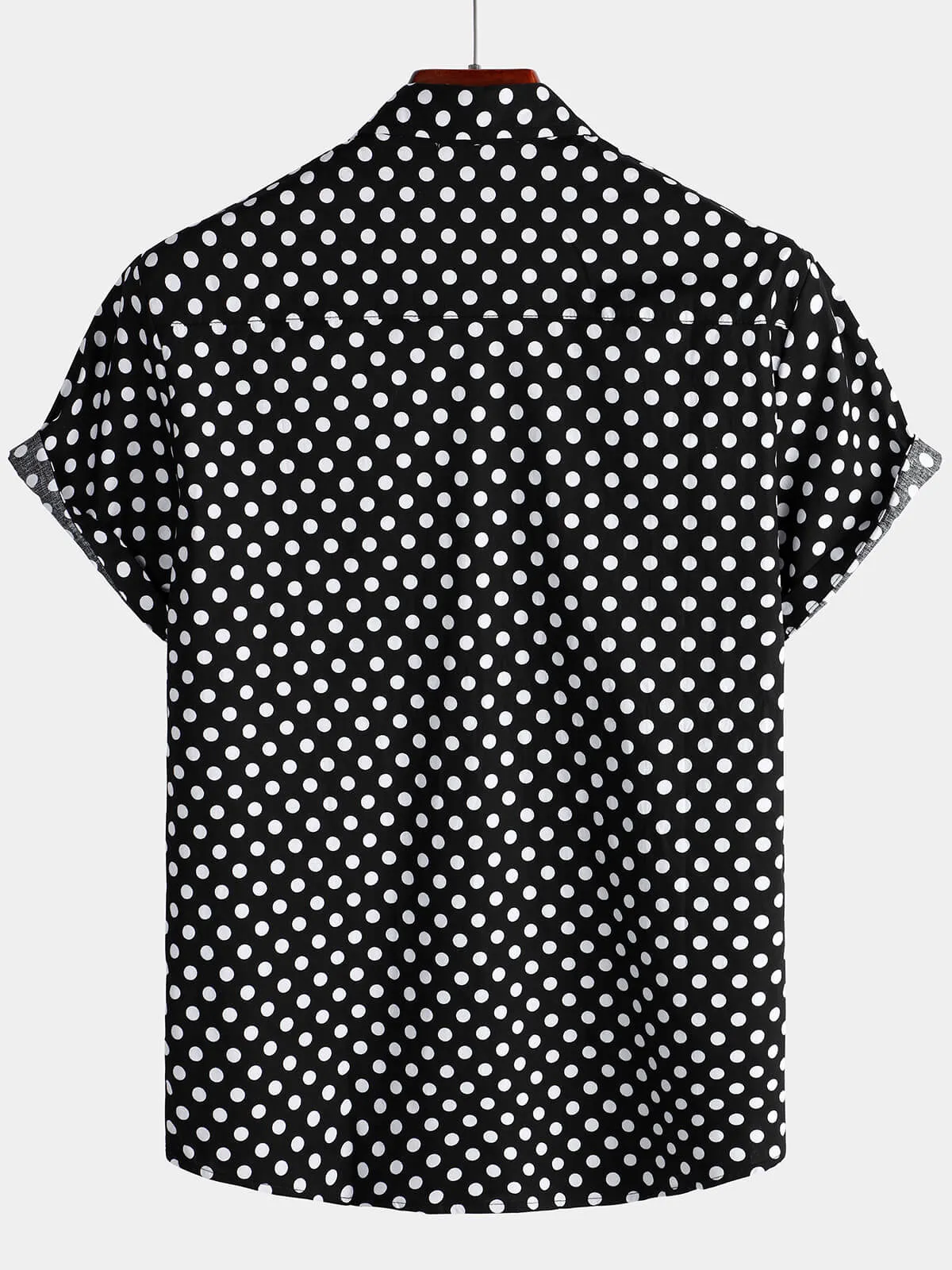 Men's Cotton Casual Polka Dot Summer Black Pocket Short Sleeve Shirt