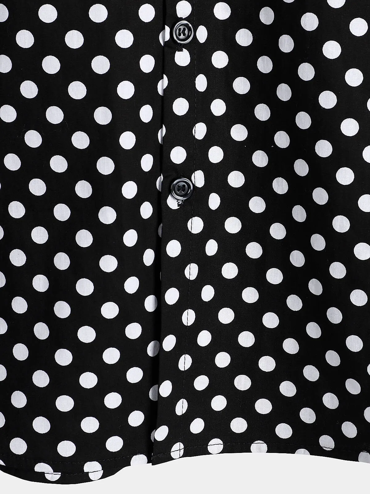 Men's Cotton Casual Polka Dot Summer Black Pocket Short Sleeve Shirt