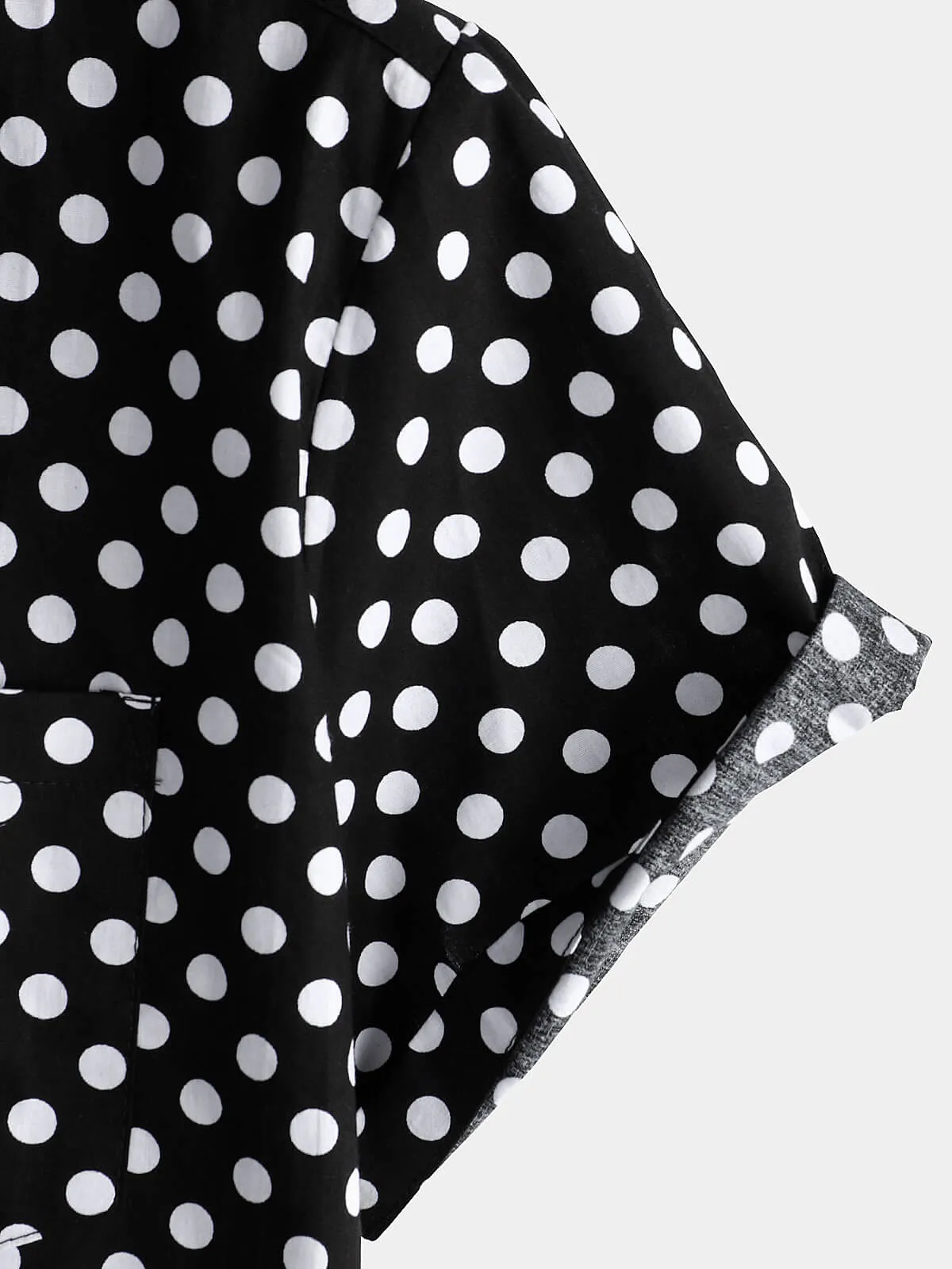 Men's Cotton Casual Polka Dot Summer Black Pocket Short Sleeve Shirt