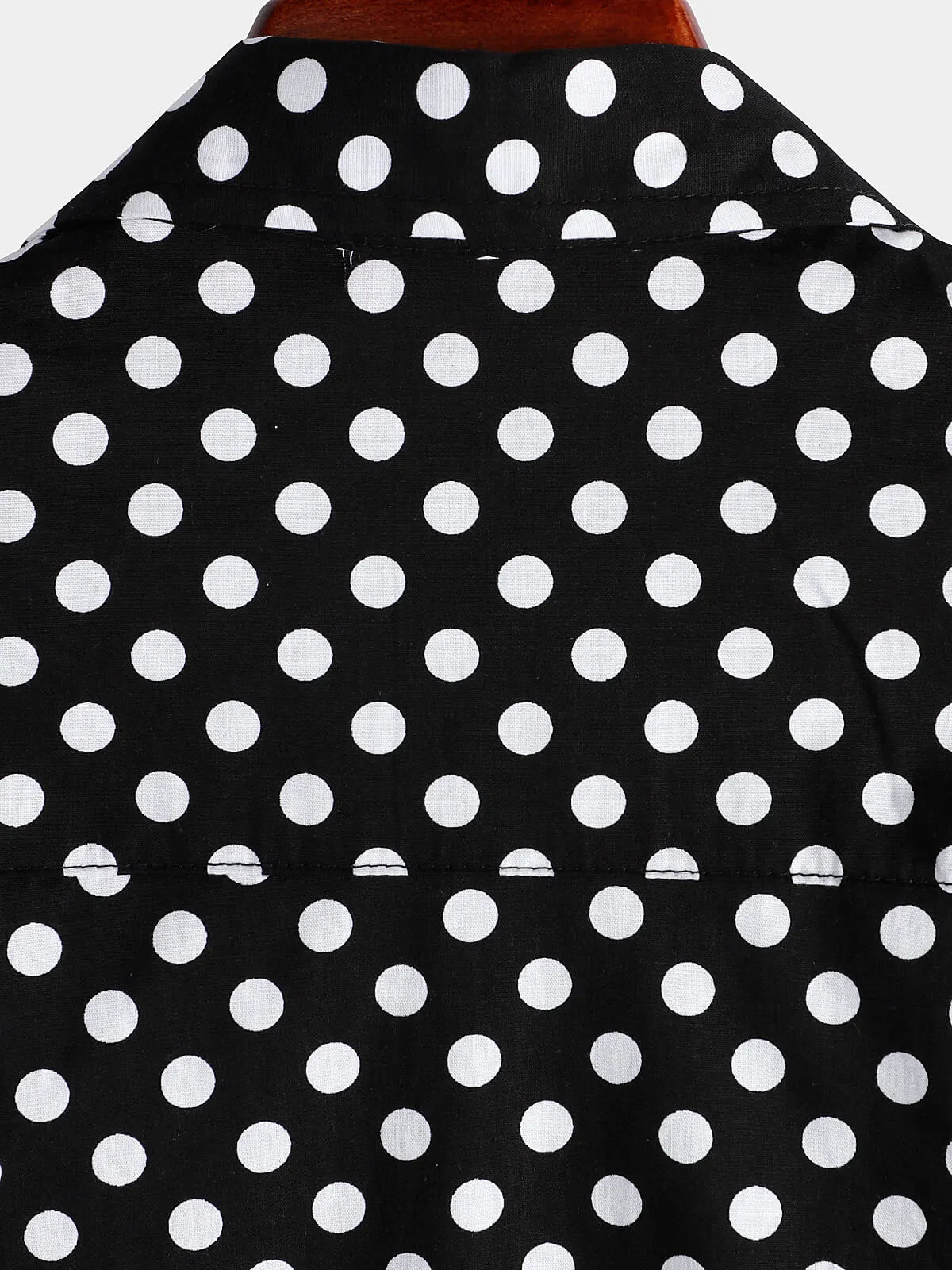 Men's Cotton Casual Polka Dot Summer Black Pocket Short Sleeve Shirt