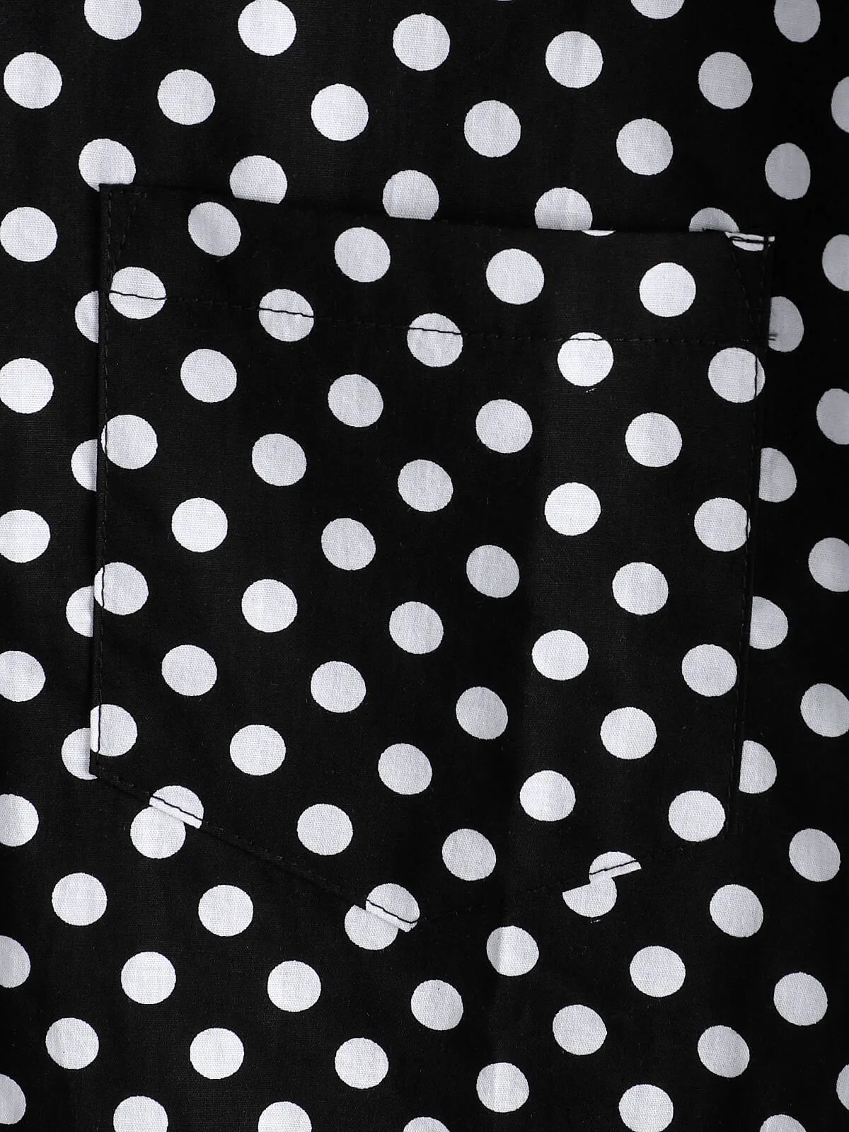 Men's Cotton Casual Polka Dot Summer Black Pocket Short Sleeve Shirt