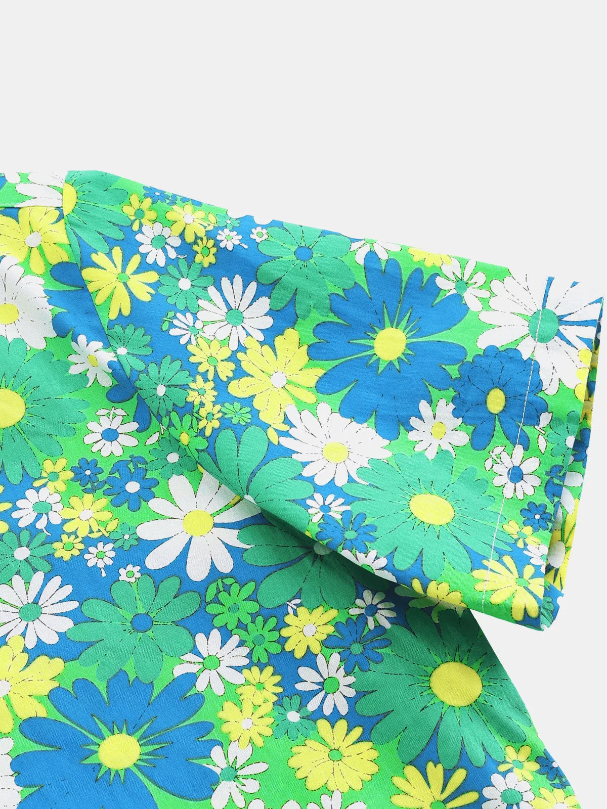 Men's Cotton Floral Casual Green Short Sleeve Hawaiian Shirt