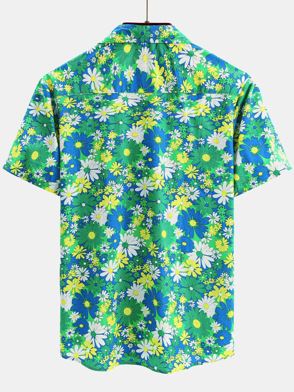 Men's Cotton Floral Casual Green Short Sleeve Hawaiian Shirt