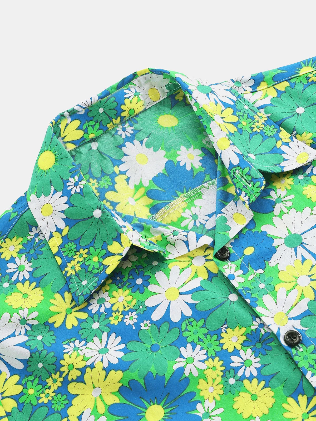 Men's Cotton Floral Casual Green Short Sleeve Hawaiian Shirt