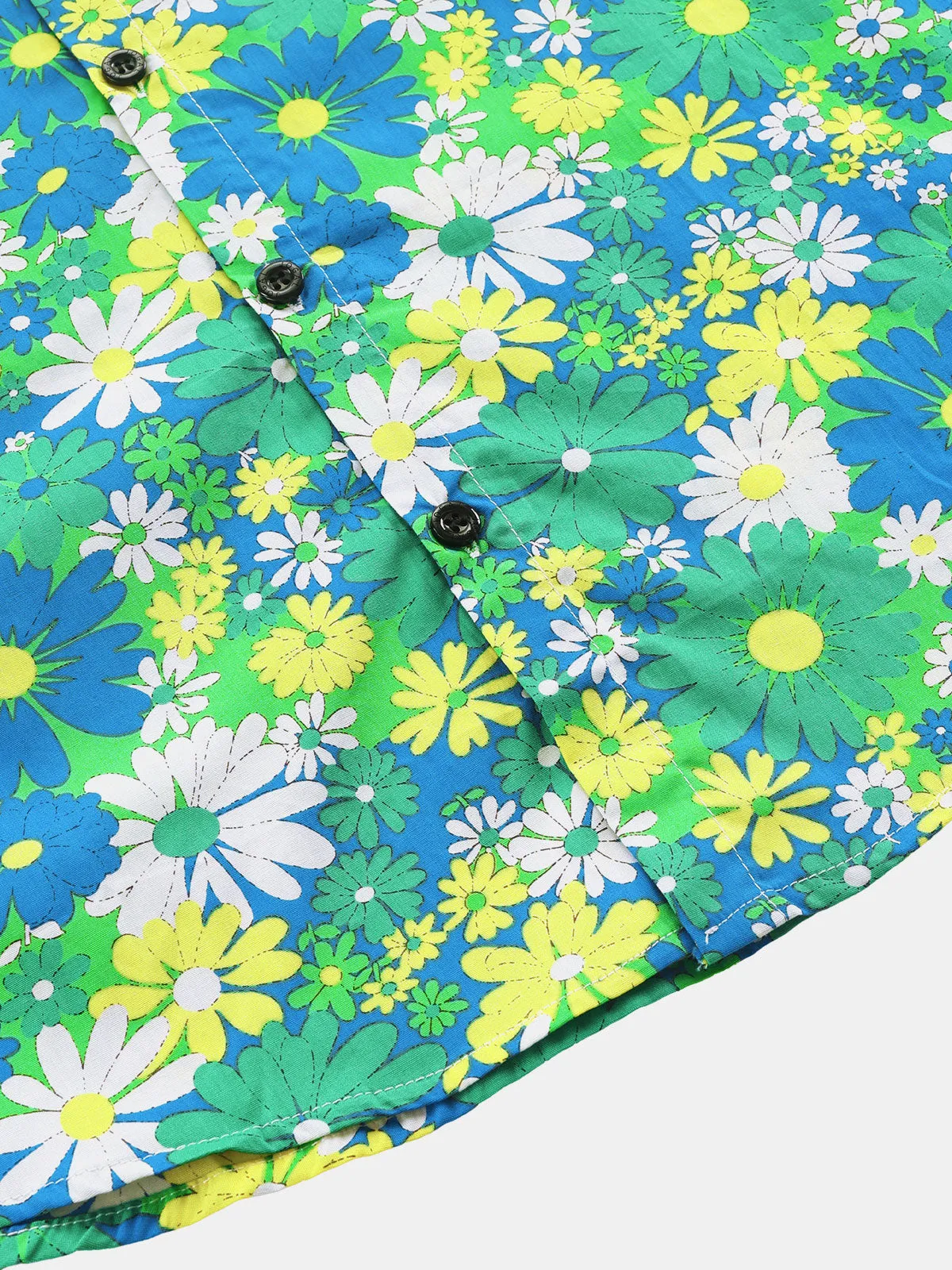 Men's Cotton Floral Casual Green Short Sleeve Hawaiian Shirt