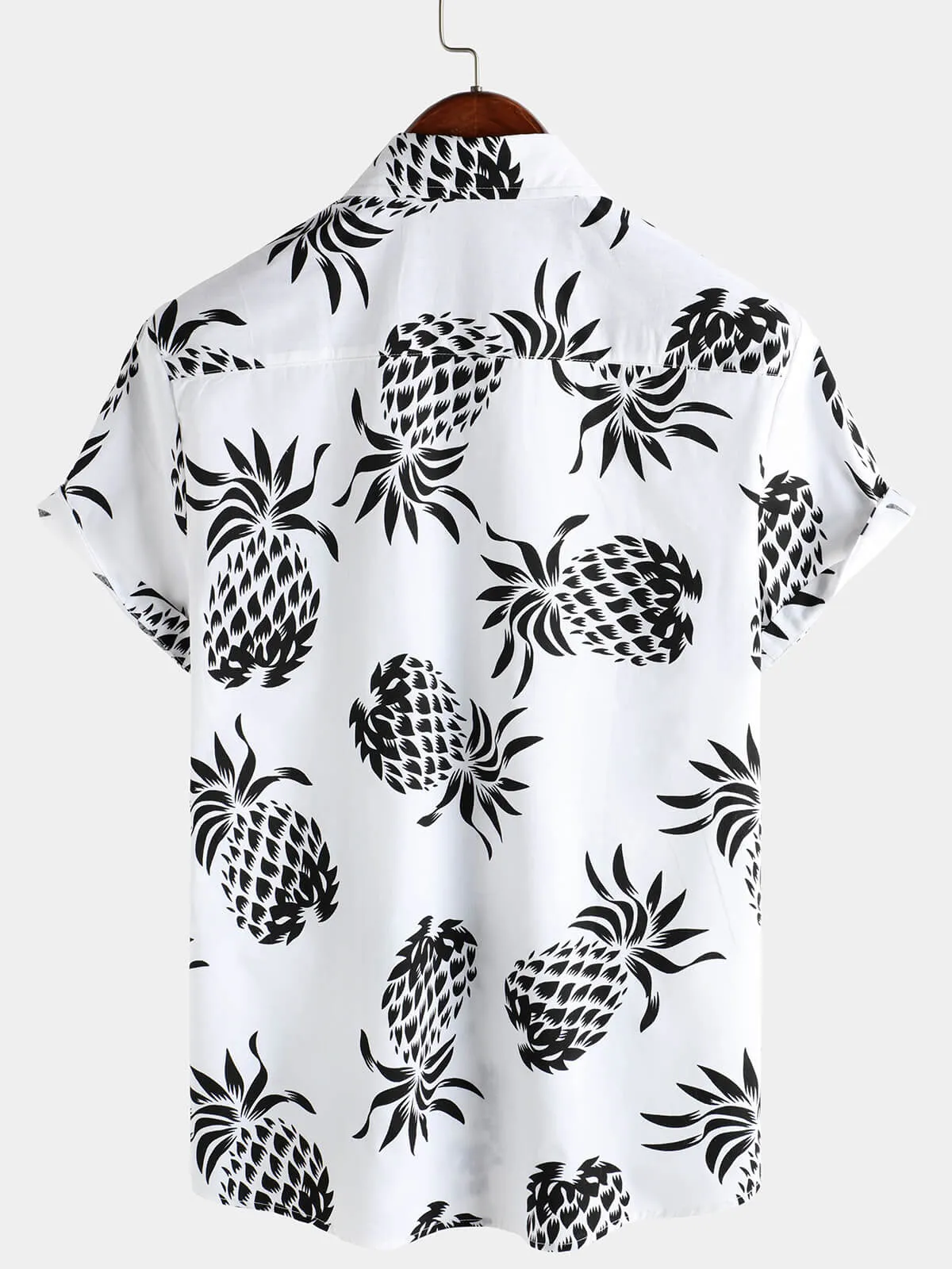 Men's Cotton Pineapple Print Summer Hawaiian Button Up Short Sleeve Shirt