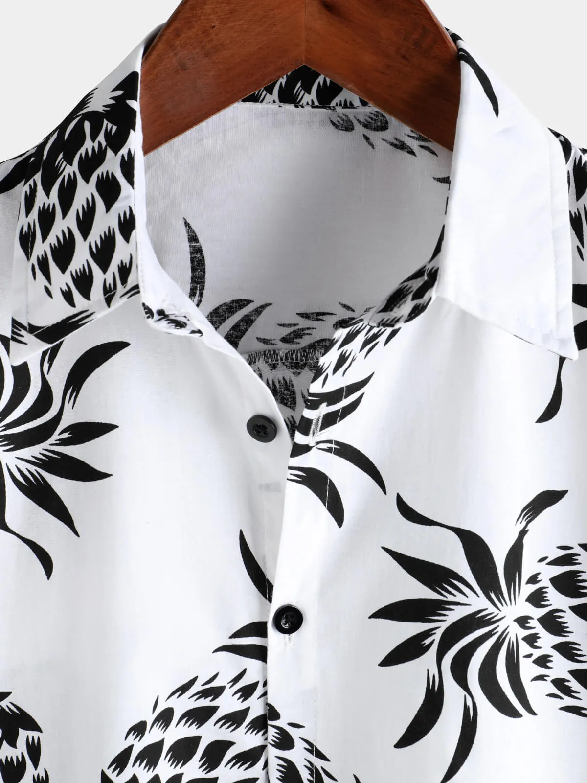 Men's Cotton Pineapple Print Summer Hawaiian Button Up Short Sleeve Shirt