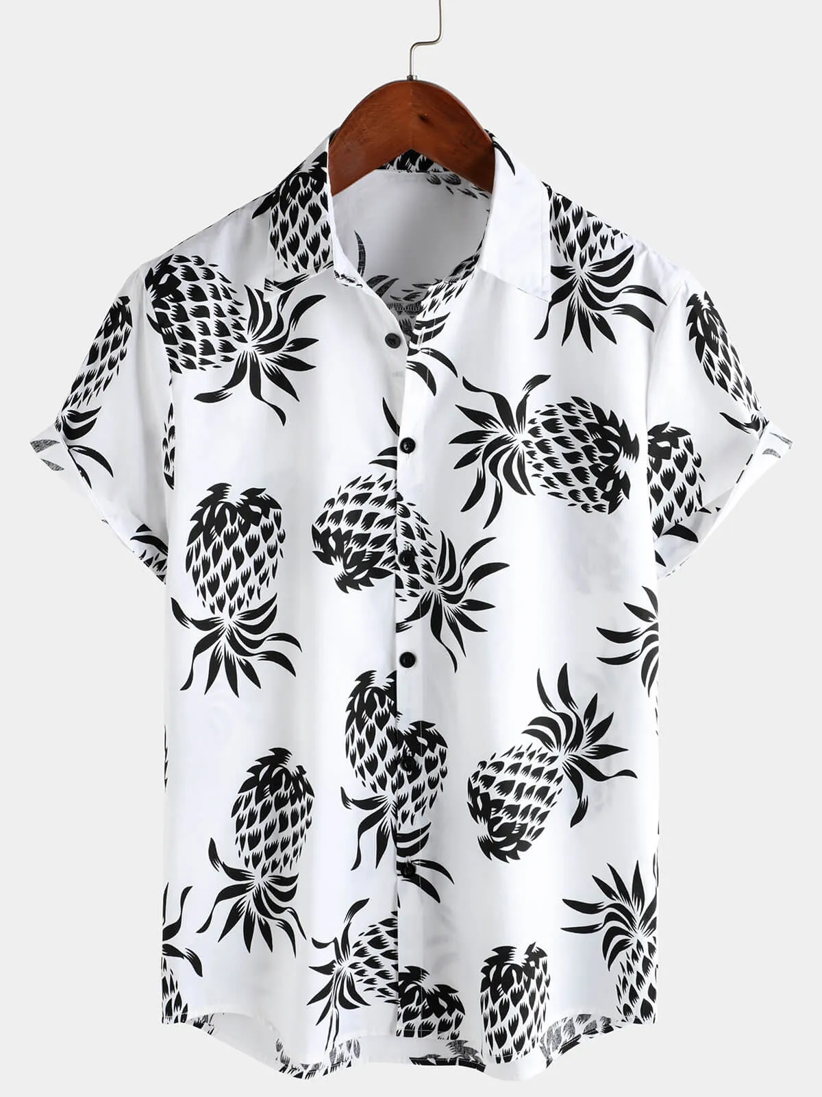 Men's Cotton Pineapple Print Summer Hawaiian Button Up Short Sleeve Shirt