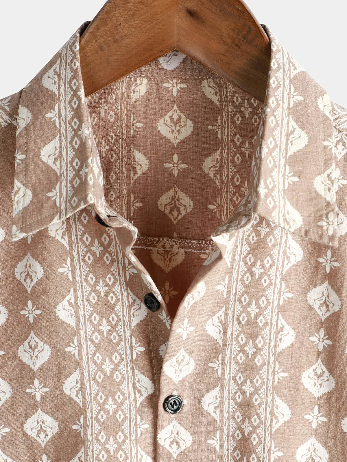 Men's Cotton Retro Button Up 70s Striped Vintage Short Sleeve Shirt