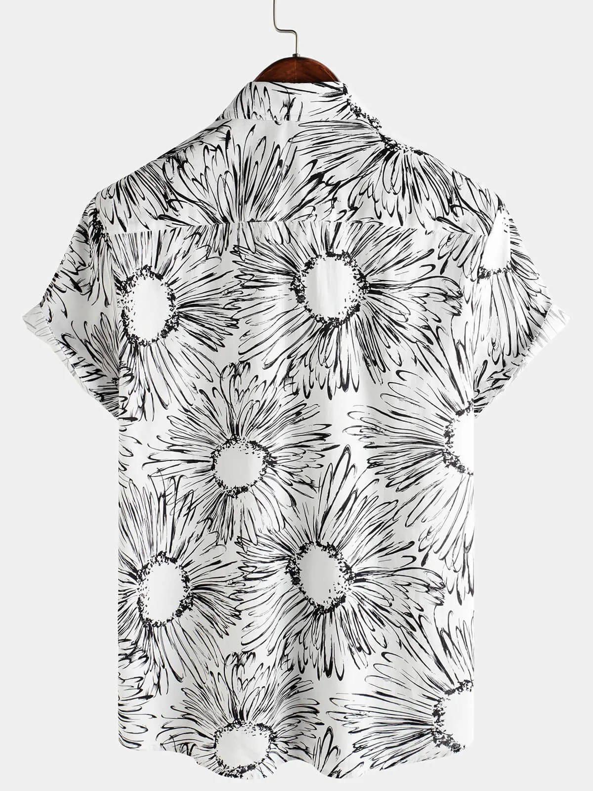 Men's Cotton Sunflower Print Summer Hawaiian Button Up Short Sleeve Shirt