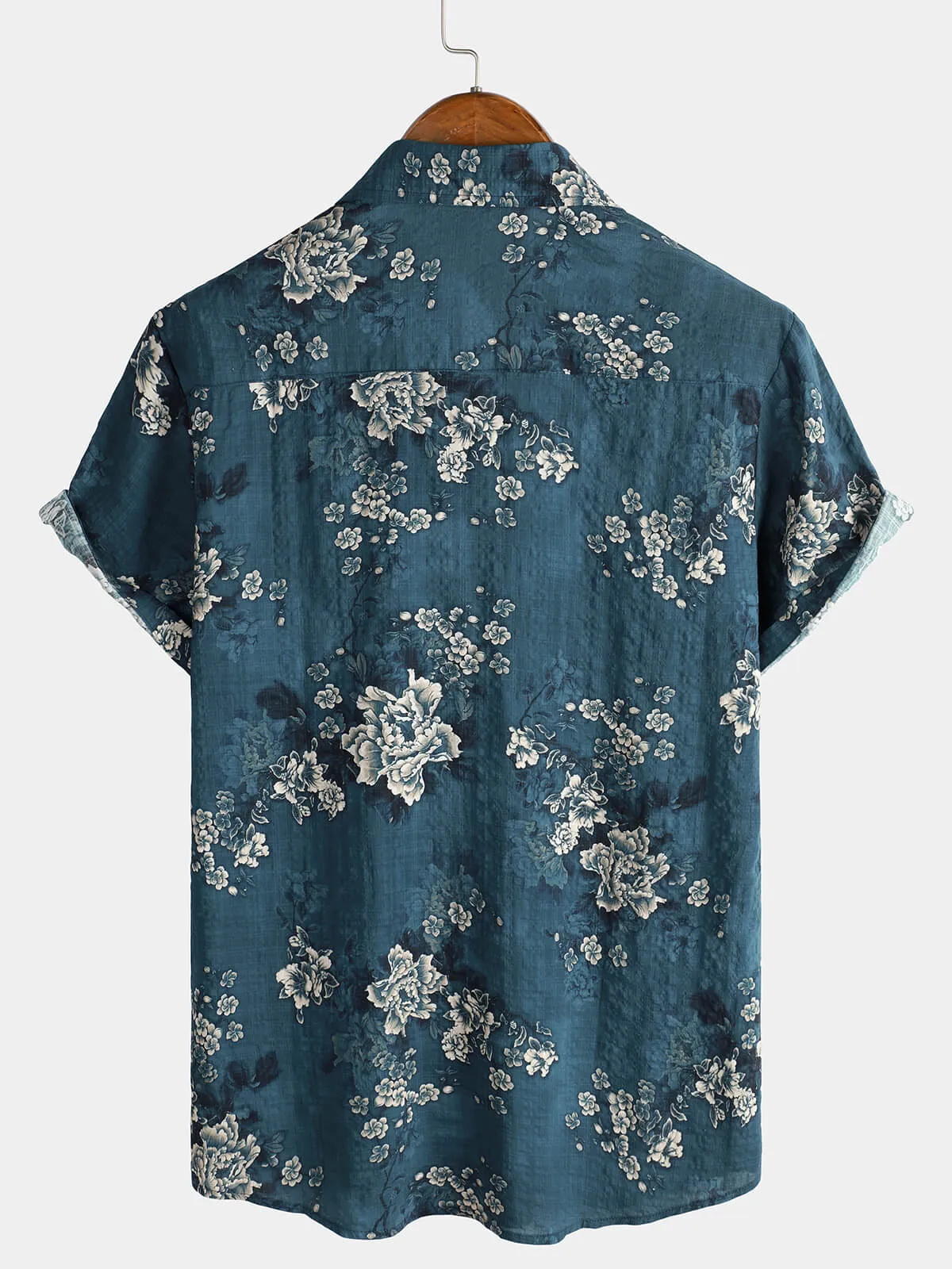 Men's Cotton Vintage Floral Holiday Summer Casual Short Sleeve Shirt