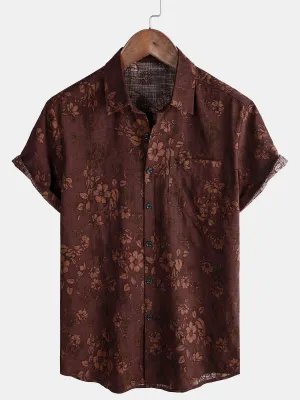 Men's Floral Holiday Casual Summer Red Short Sleeve Button Up Shirt