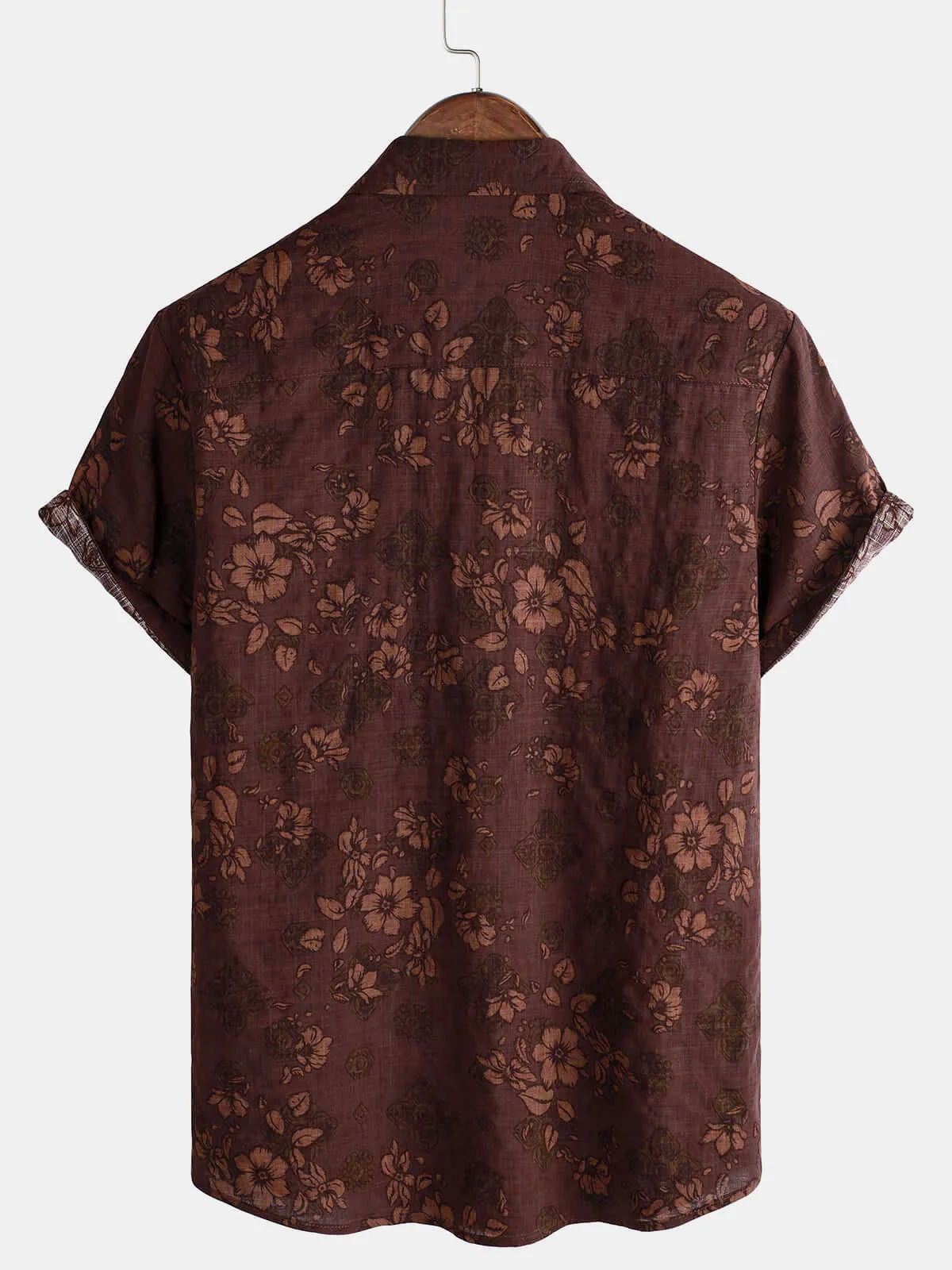 Men's Floral Holiday Casual Summer Red Short Sleeve Button Up Shirt