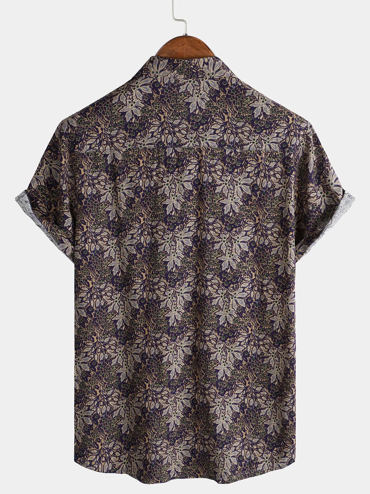 Men's Floral Vintage Short Sleeve Summer Cotton Button Up Shirt