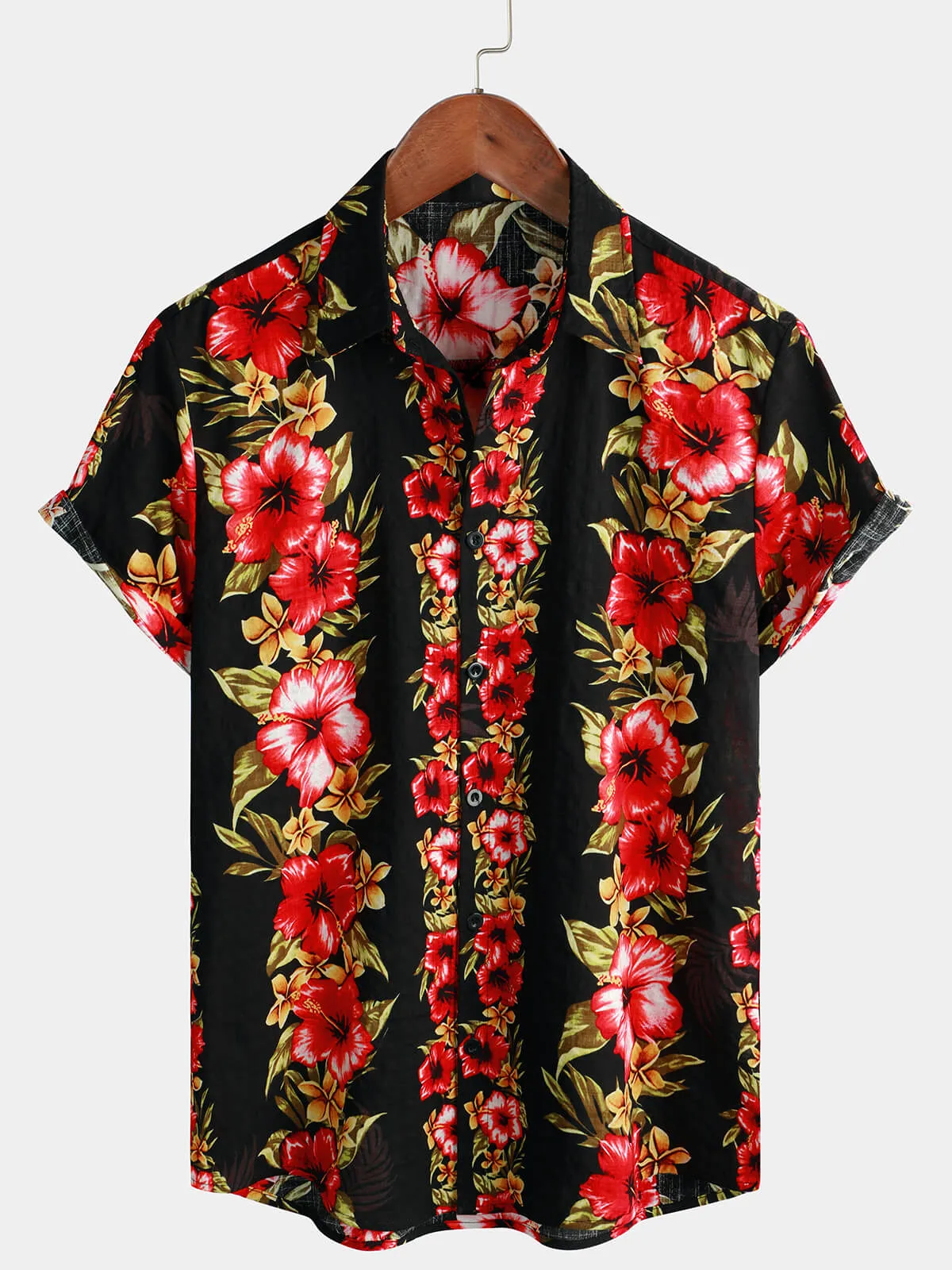 Men's Funky Vintage Hawaiian Tropical Hibiscus Floral Print Short Sleeve Button Up Shirt