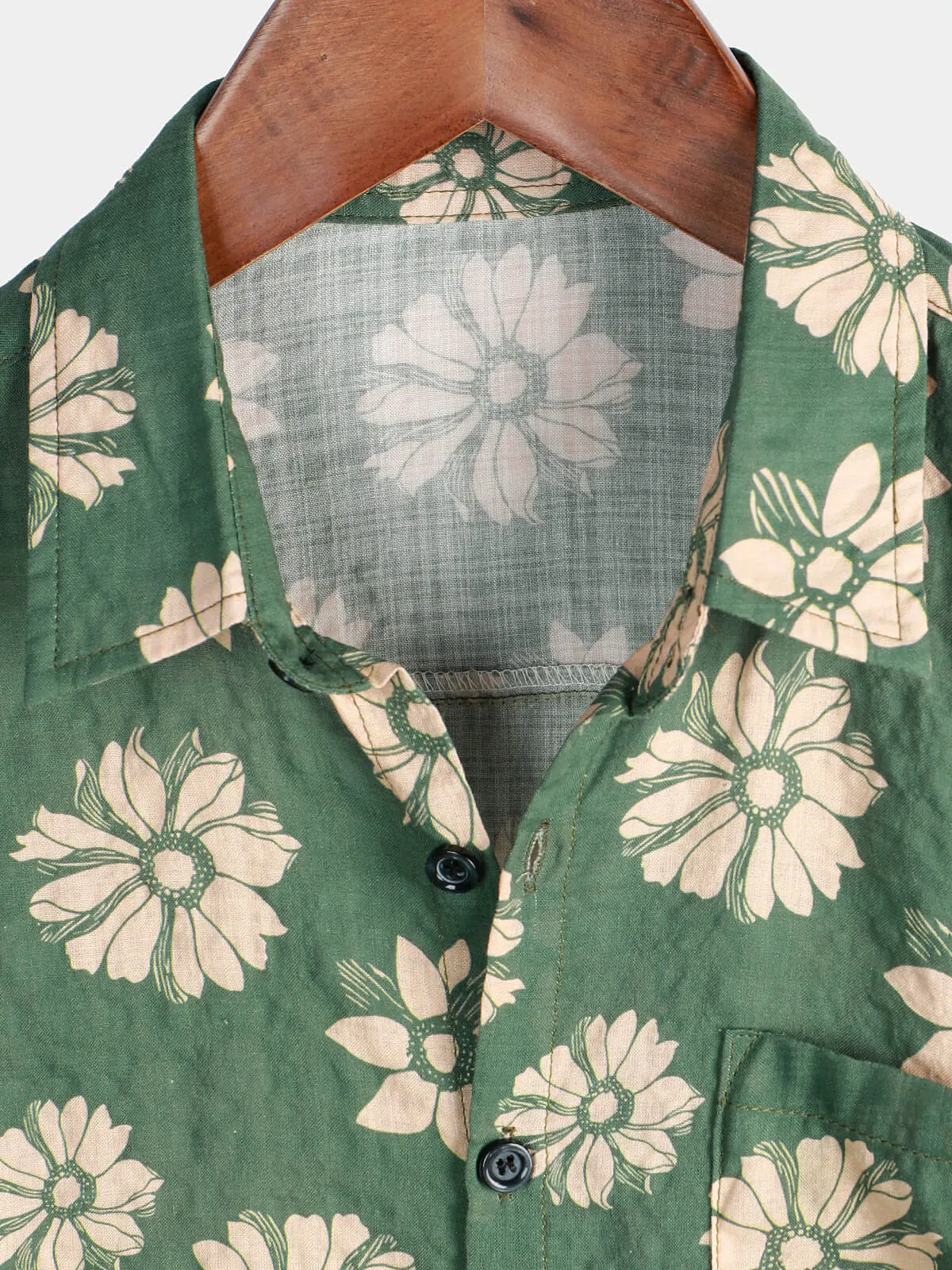 Men's Green Floral Hawaiian Short Sleeve Button Holiday Summer Shirt