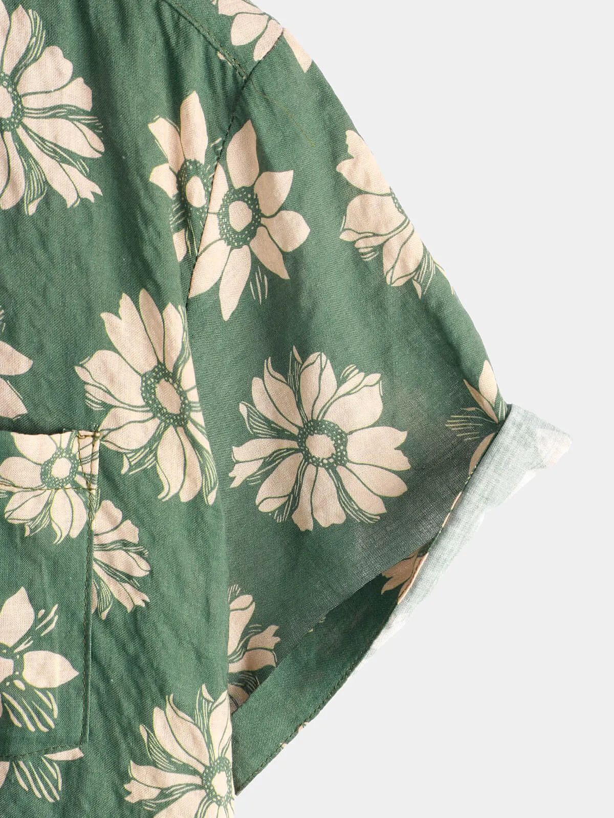 Men's Green Floral Hawaiian Short Sleeve Button Holiday Summer Shirt