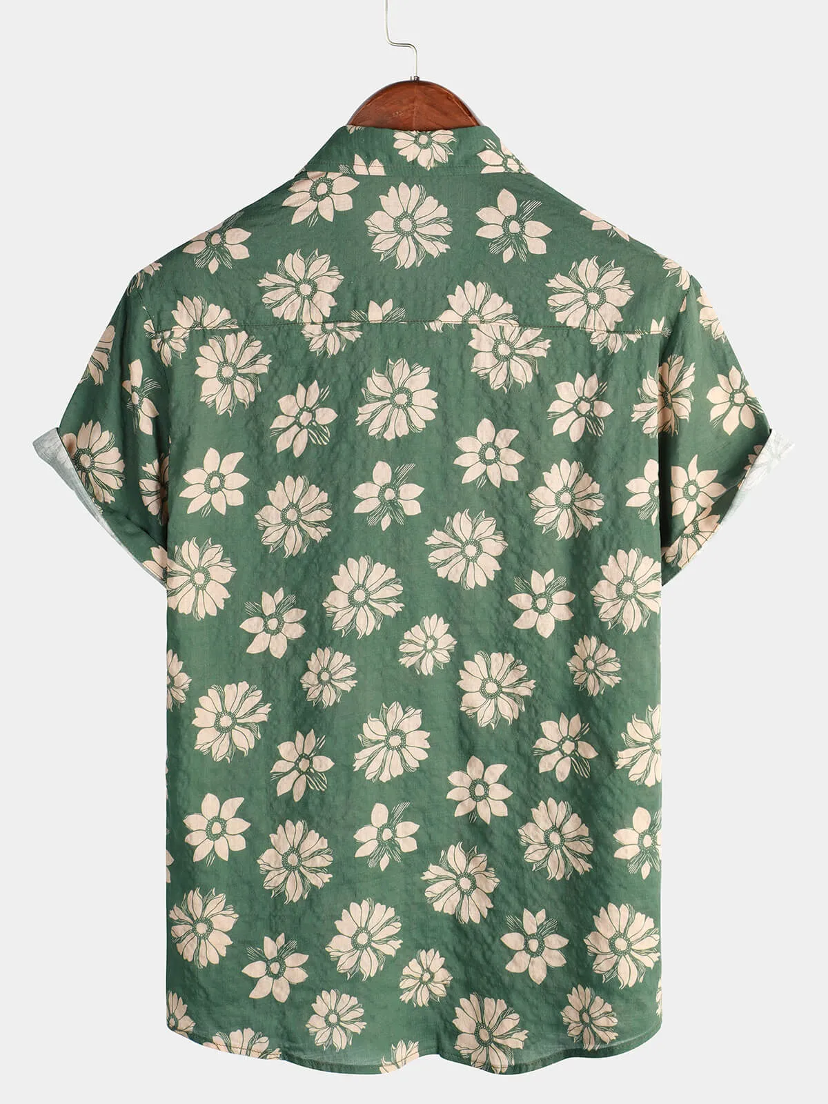 Men's Green Floral Hawaiian Short Sleeve Button Holiday Summer Shirt