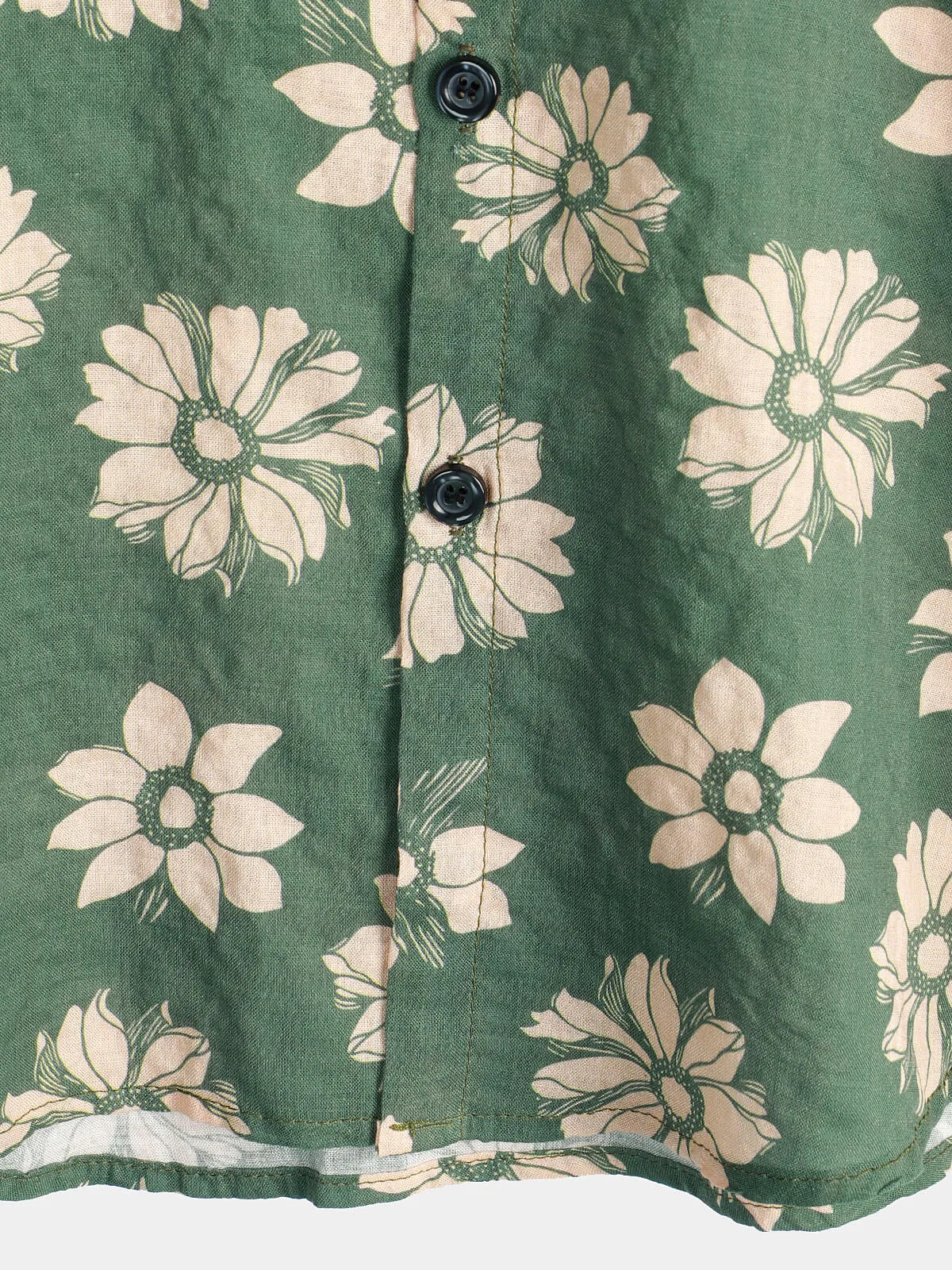 Men's Green Floral Hawaiian Short Sleeve Button Holiday Summer Shirt