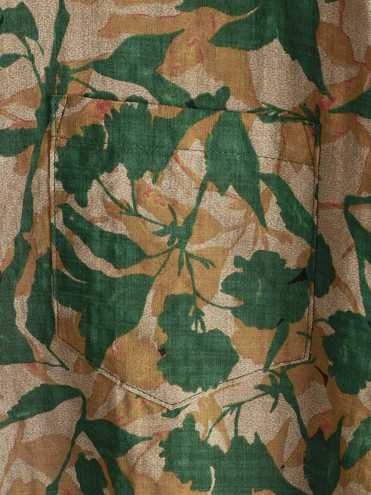 Men's Green Floral Holiday Pocket Summer Short Sleeve Button Up Shirt