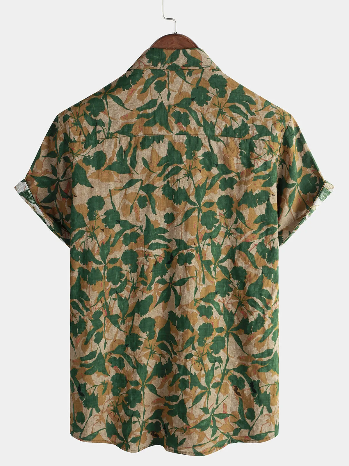Men's Green Floral Holiday Pocket Summer Short Sleeve Button Up Shirt
