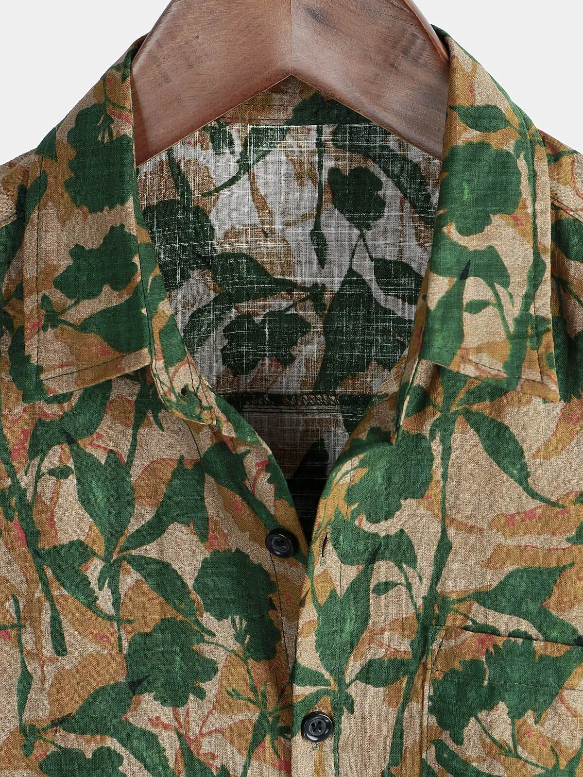 Men's Green Floral Holiday Pocket Summer Short Sleeve Button Up Shirt