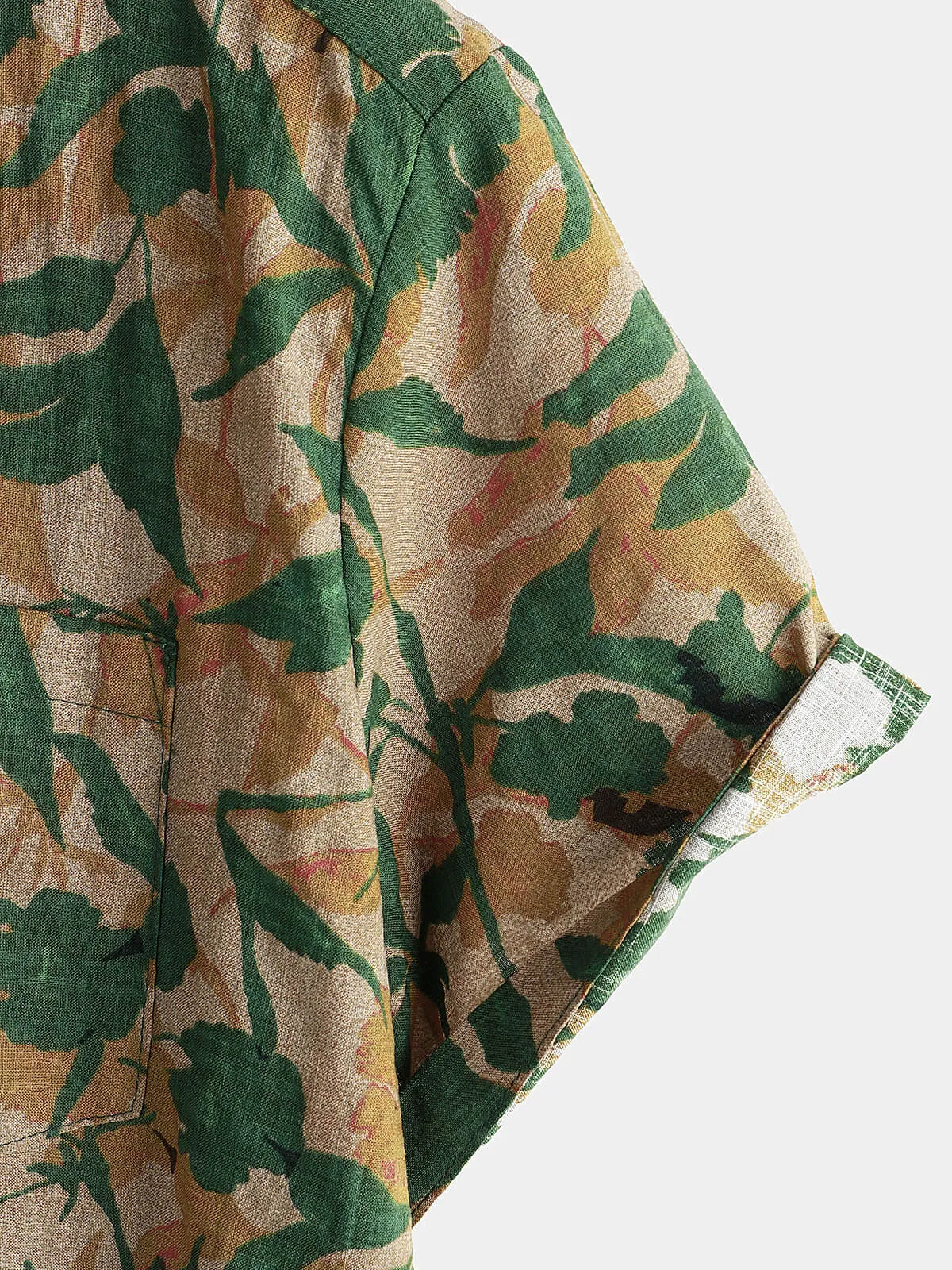 Men's Green Floral Holiday Pocket Summer Short Sleeve Button Up Shirt