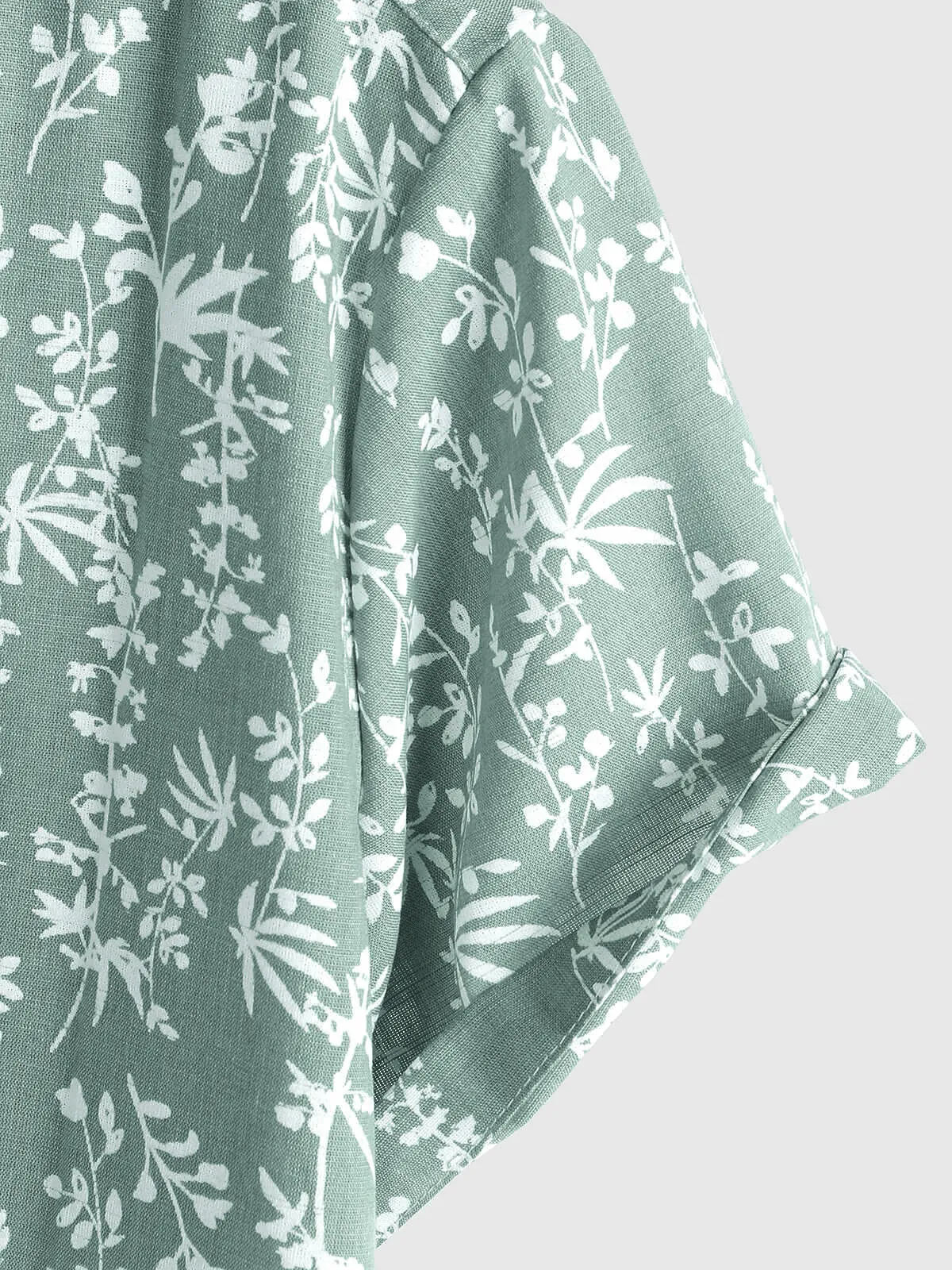 Men's Green Hawaiian Summer Floral Short Sleeve Cotton Button Up Shirt