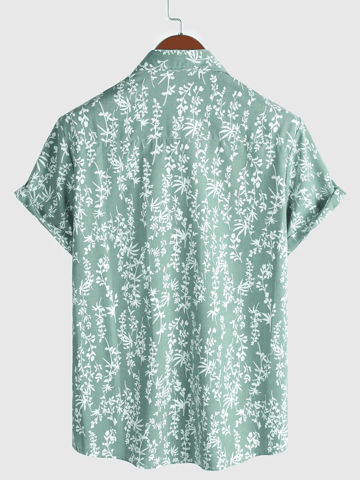Men's Green Hawaiian Summer Floral Short Sleeve Cotton Button Up Shirt