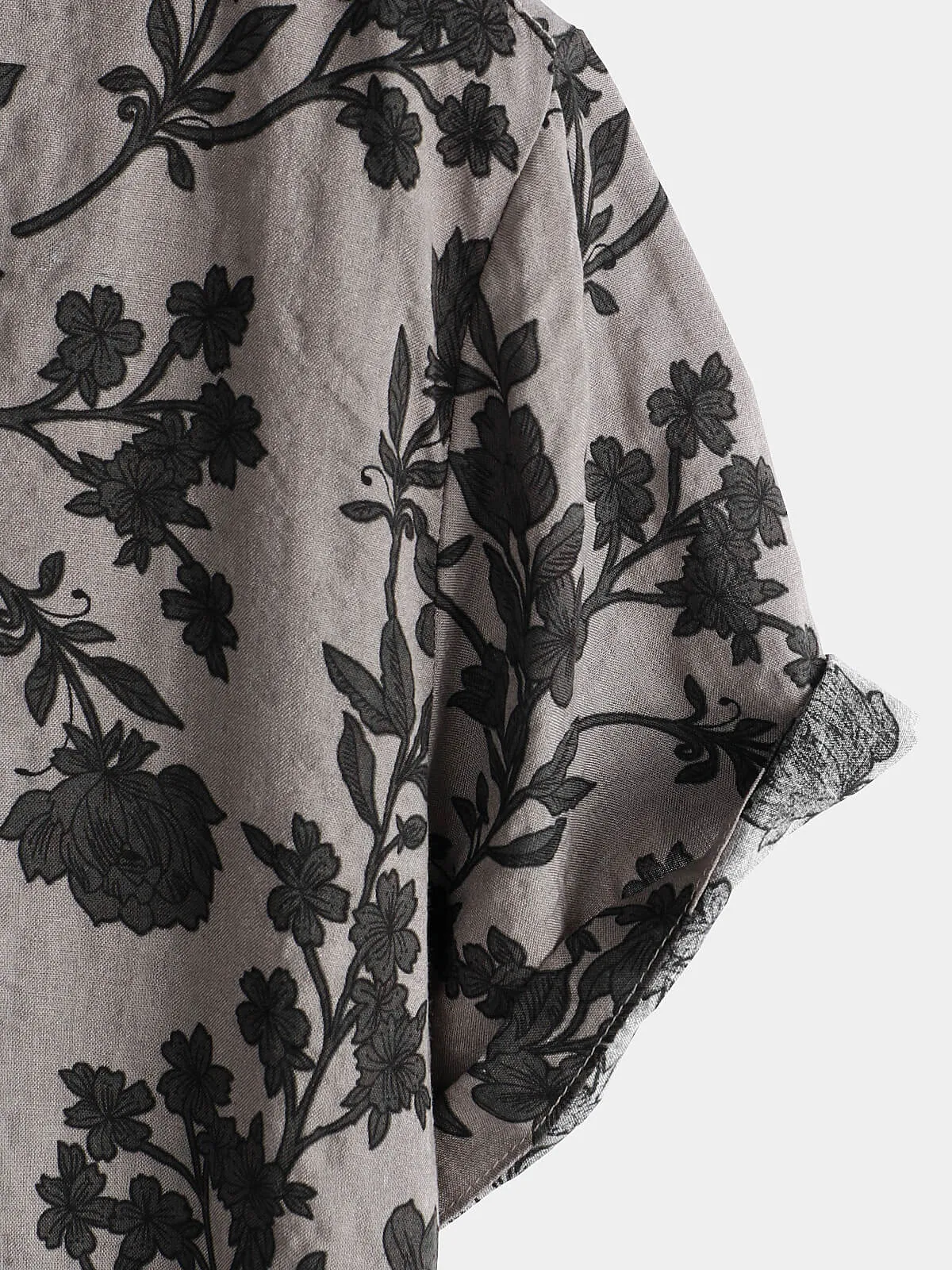 Men's Grey Floral Short Sleeve Cotton Vintage Button Up Shirt