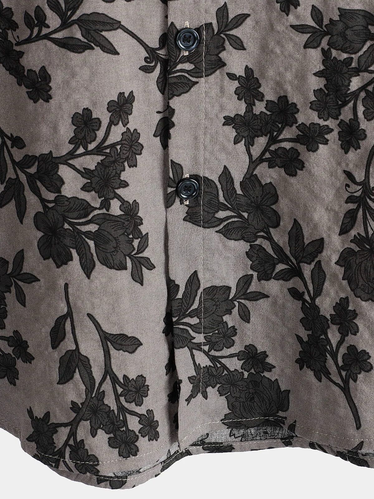 Men's Grey Floral Short Sleeve Cotton Vintage Button Up Shirt