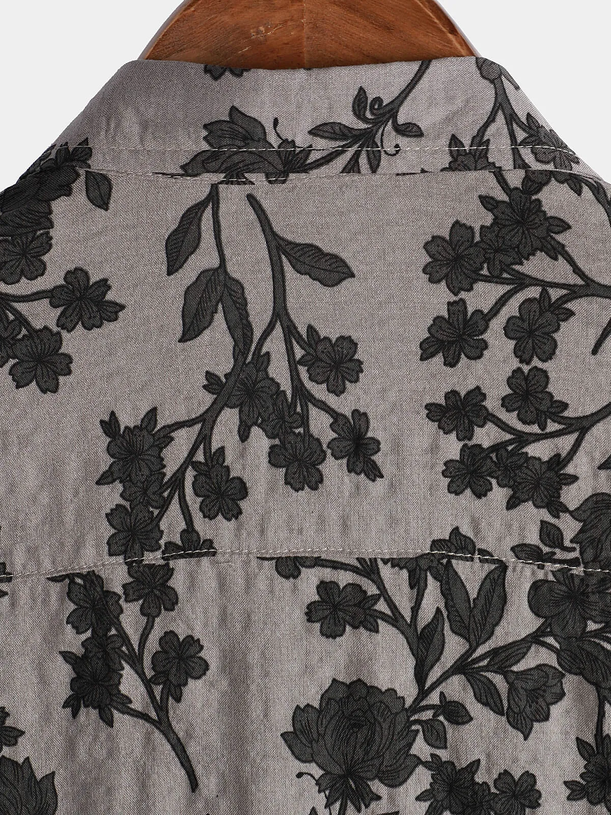 Men's Grey Floral Short Sleeve Cotton Vintage Button Up Shirt