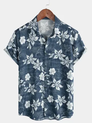 Men's Hawaiian Floral Short Sleeve Button Summer Beach Shirt
