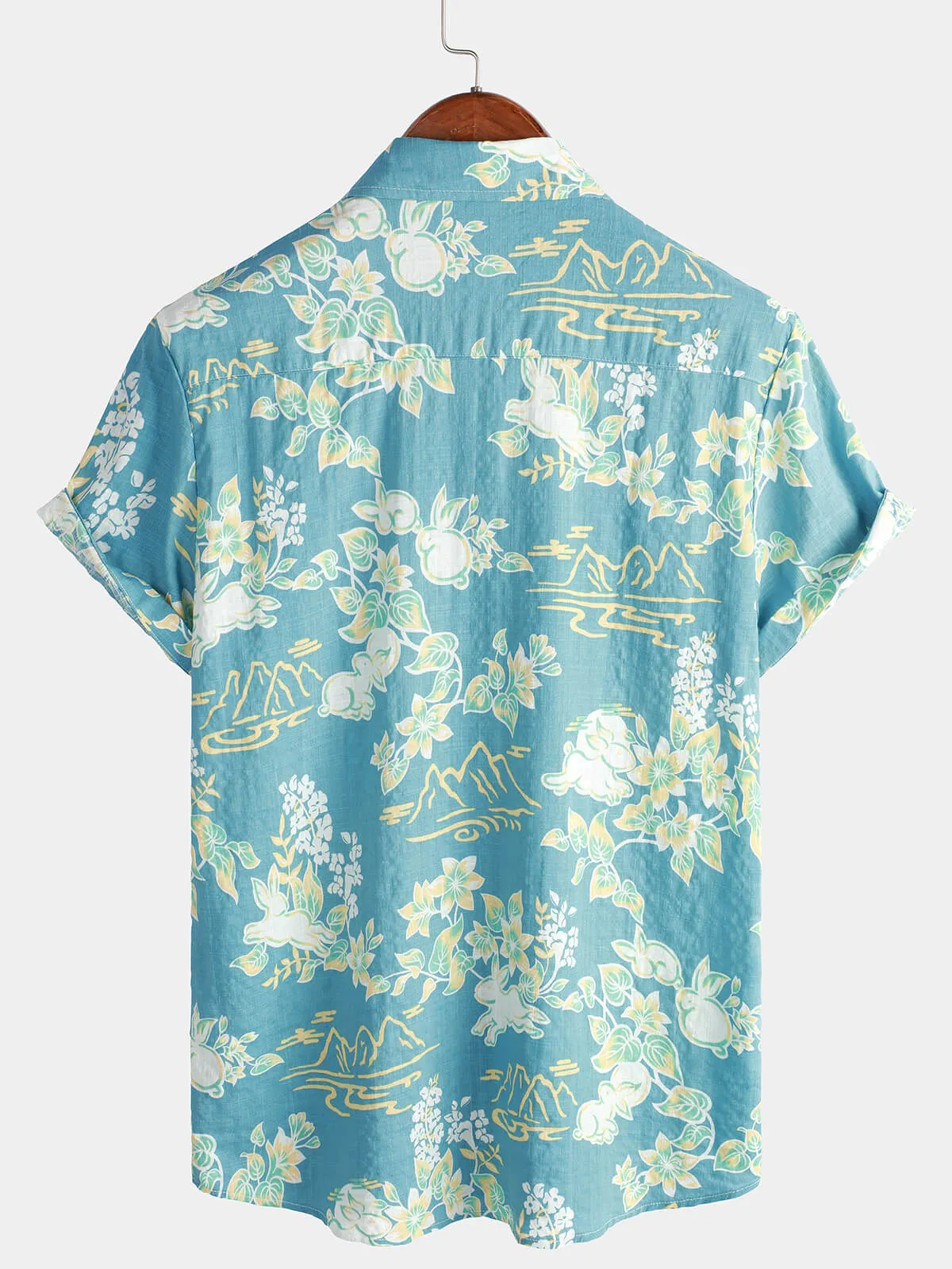 Men's Hawaiian Tropical Floral Print Beach Summer Short Sleeve Button Shirt
