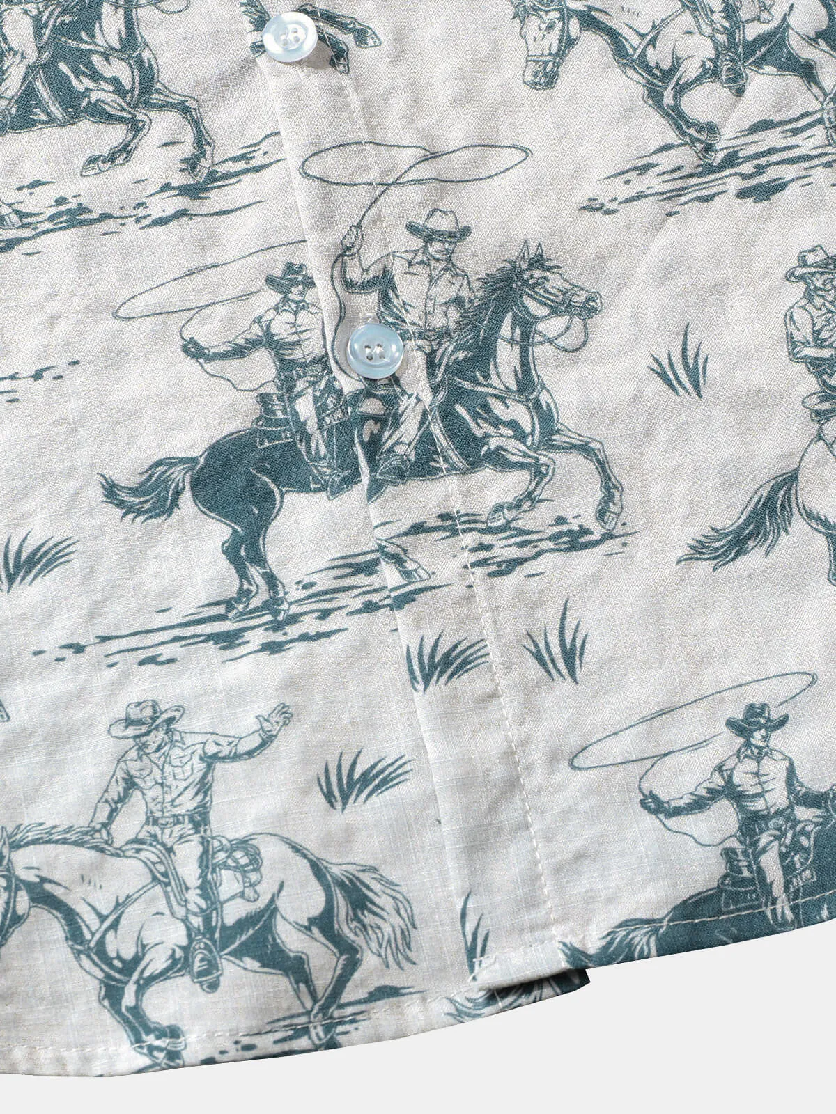 Men's Horse Print Cowboy Button Up Holiday Short Sleeve Shirt