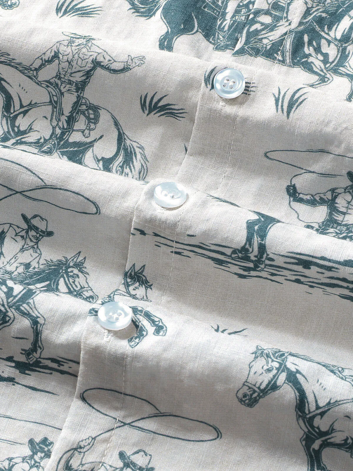 Men's Horse Print Cowboy Button Up Holiday Short Sleeve Shirt