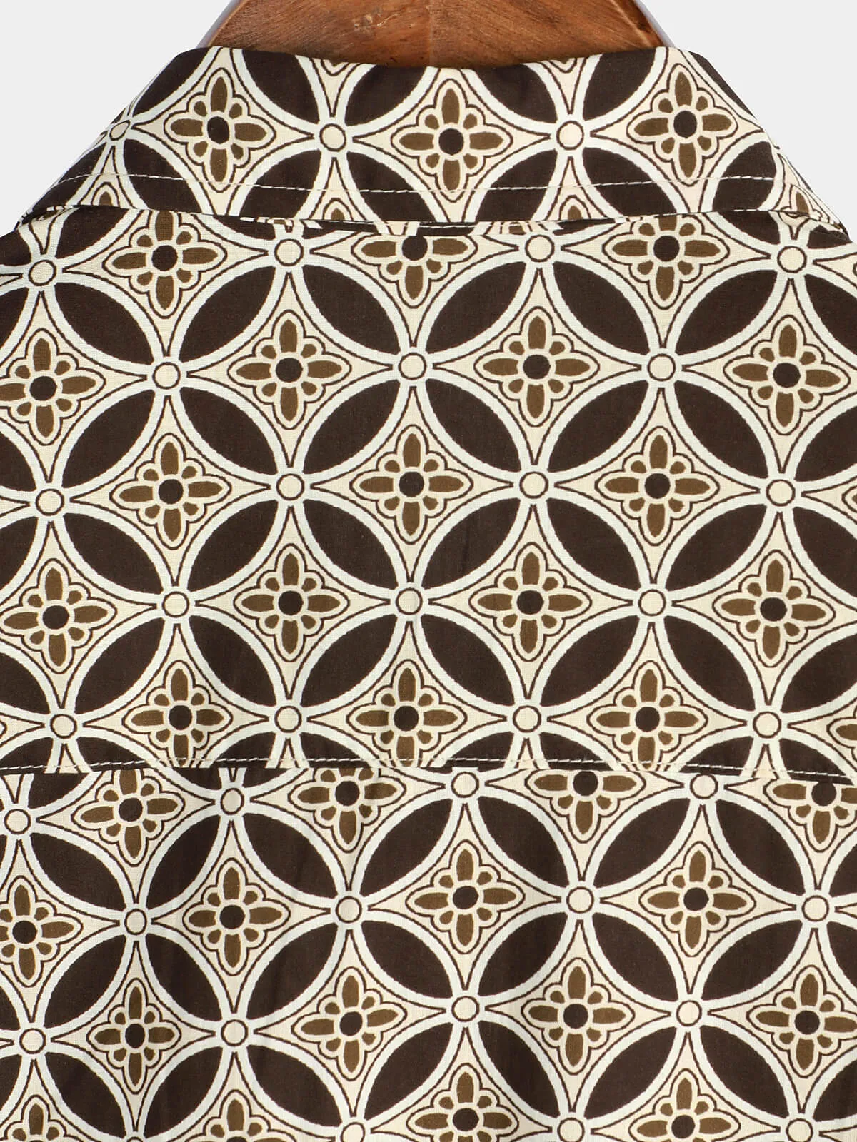 Men's Khaki Geometric Floral Pocket Short Sleeve Shirt