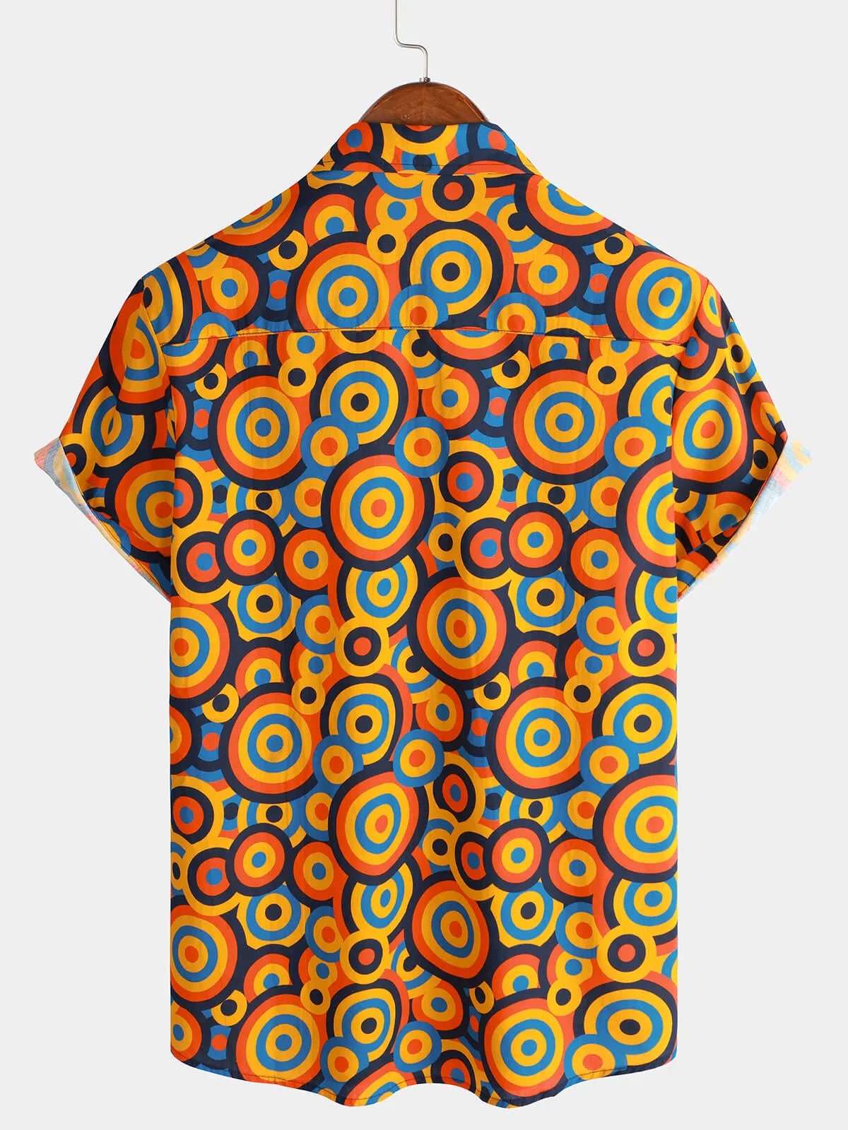 Men's Orange 70s Retro Button Up Vintage Geometric Circle Shirt