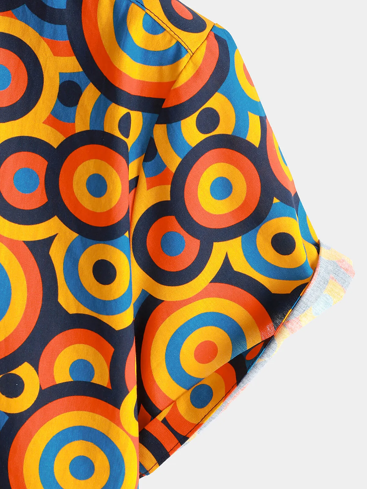 Men's Orange 70s Retro Button Up Vintage Geometric Circle Shirt