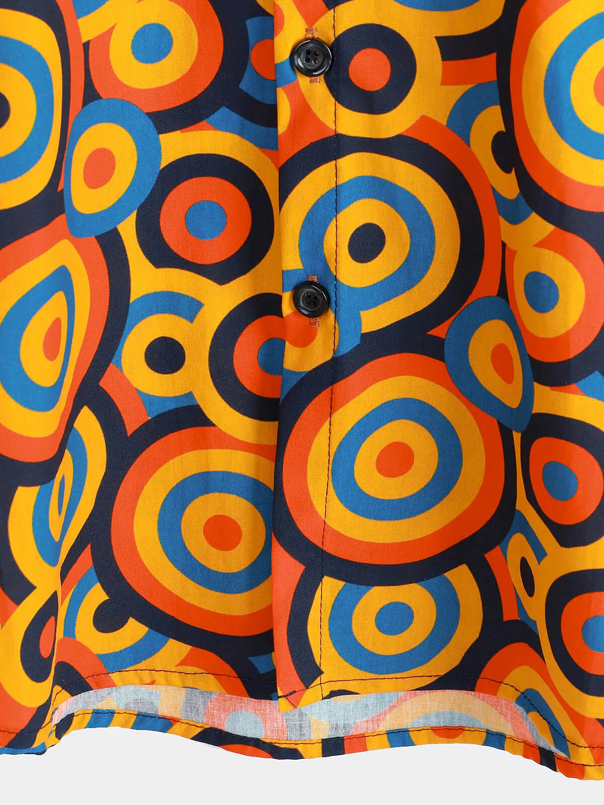 Men's Orange 70s Retro Button Up Vintage Geometric Circle Shirt