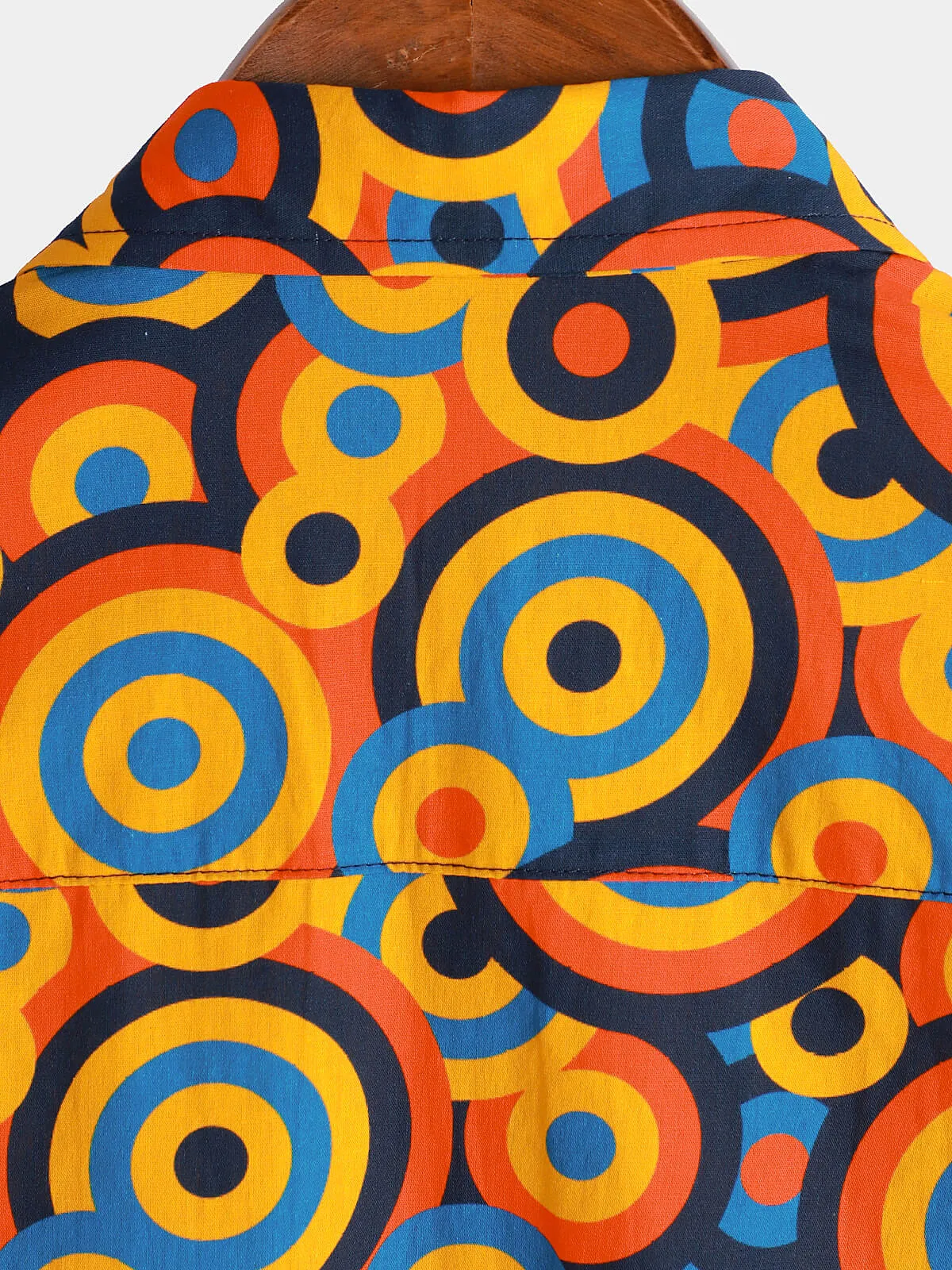 Men's Orange 70s Retro Button Up Vintage Geometric Circle Shirt