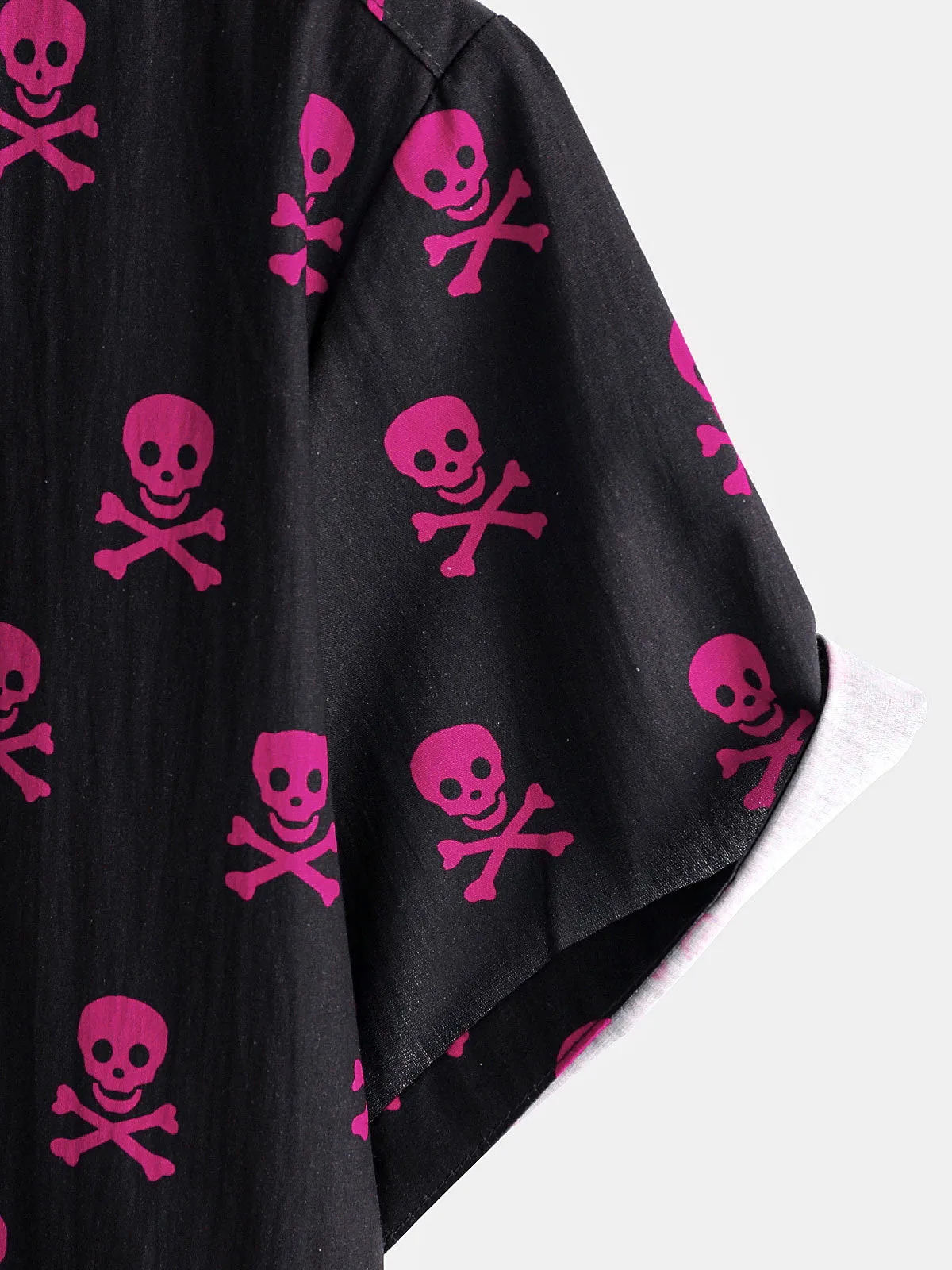 Men's Pink Skull Punk Rock Holiday Cotton Breathable Cool Summer Short Sleeve Shirt