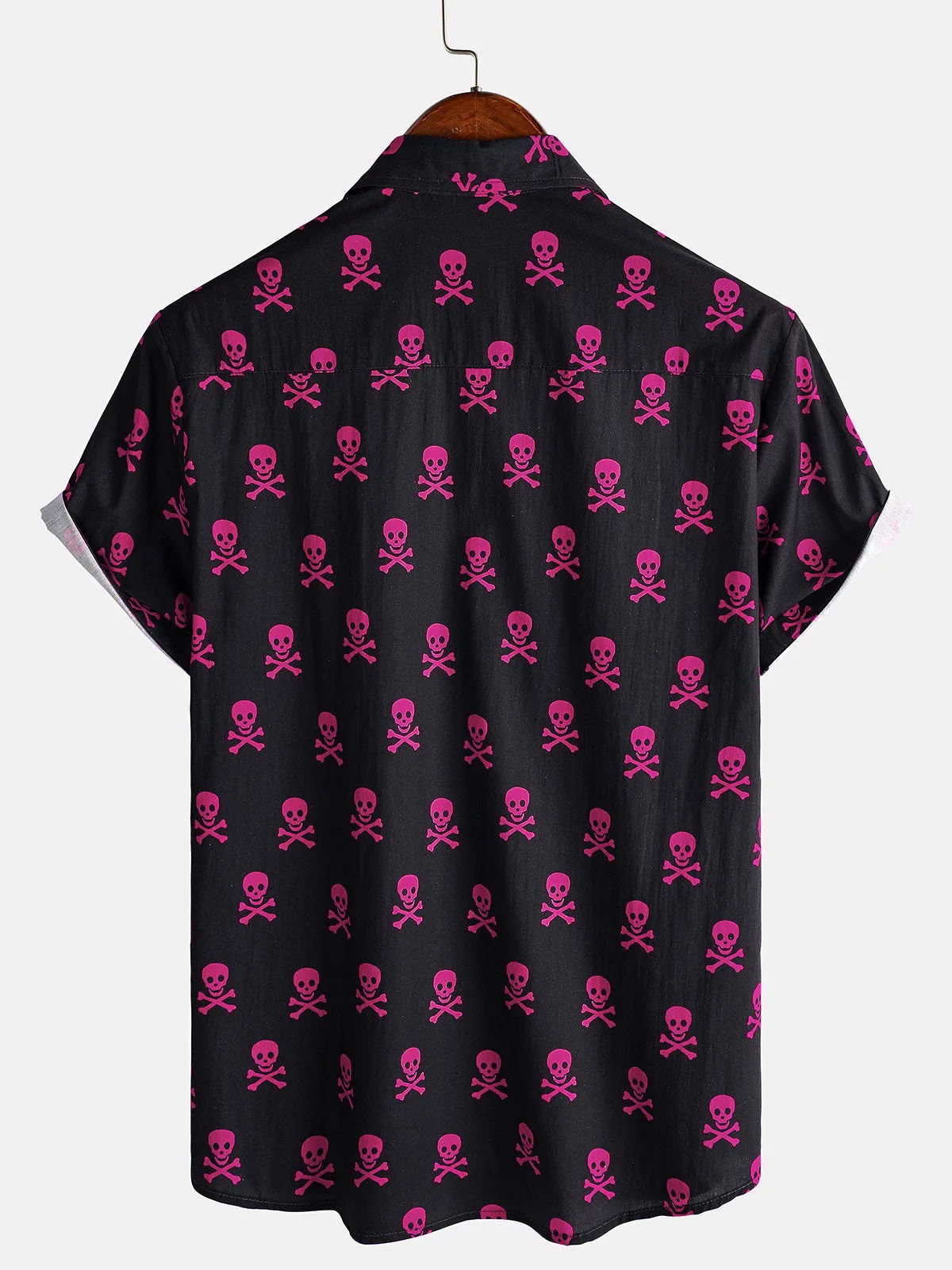 Men's Pink Skull Punk Rock Holiday Cotton Breathable Cool Summer Short Sleeve Shirt