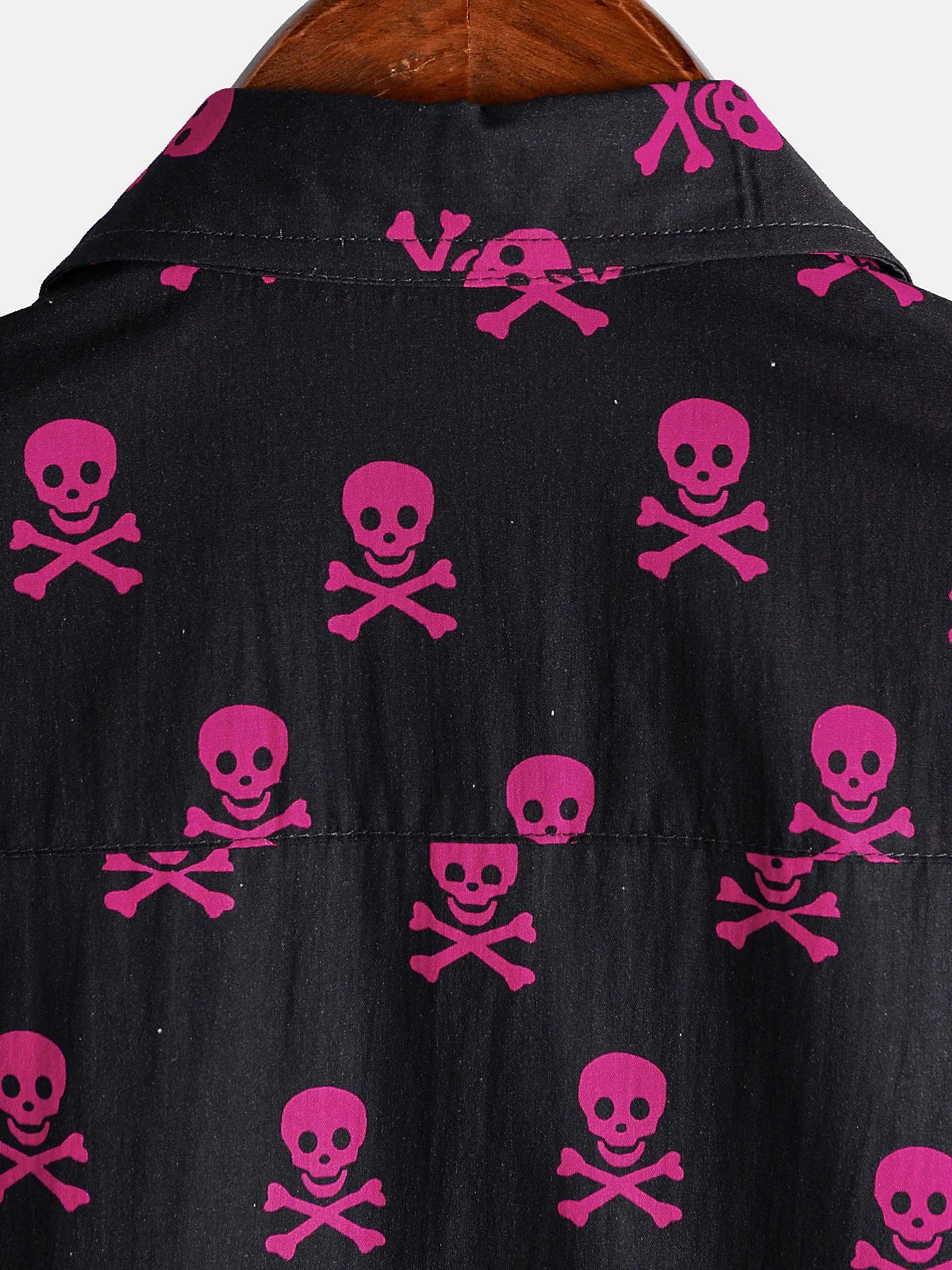 Men's Pink Skull Punk Rock Holiday Cotton Breathable Cool Summer Short Sleeve Shirt