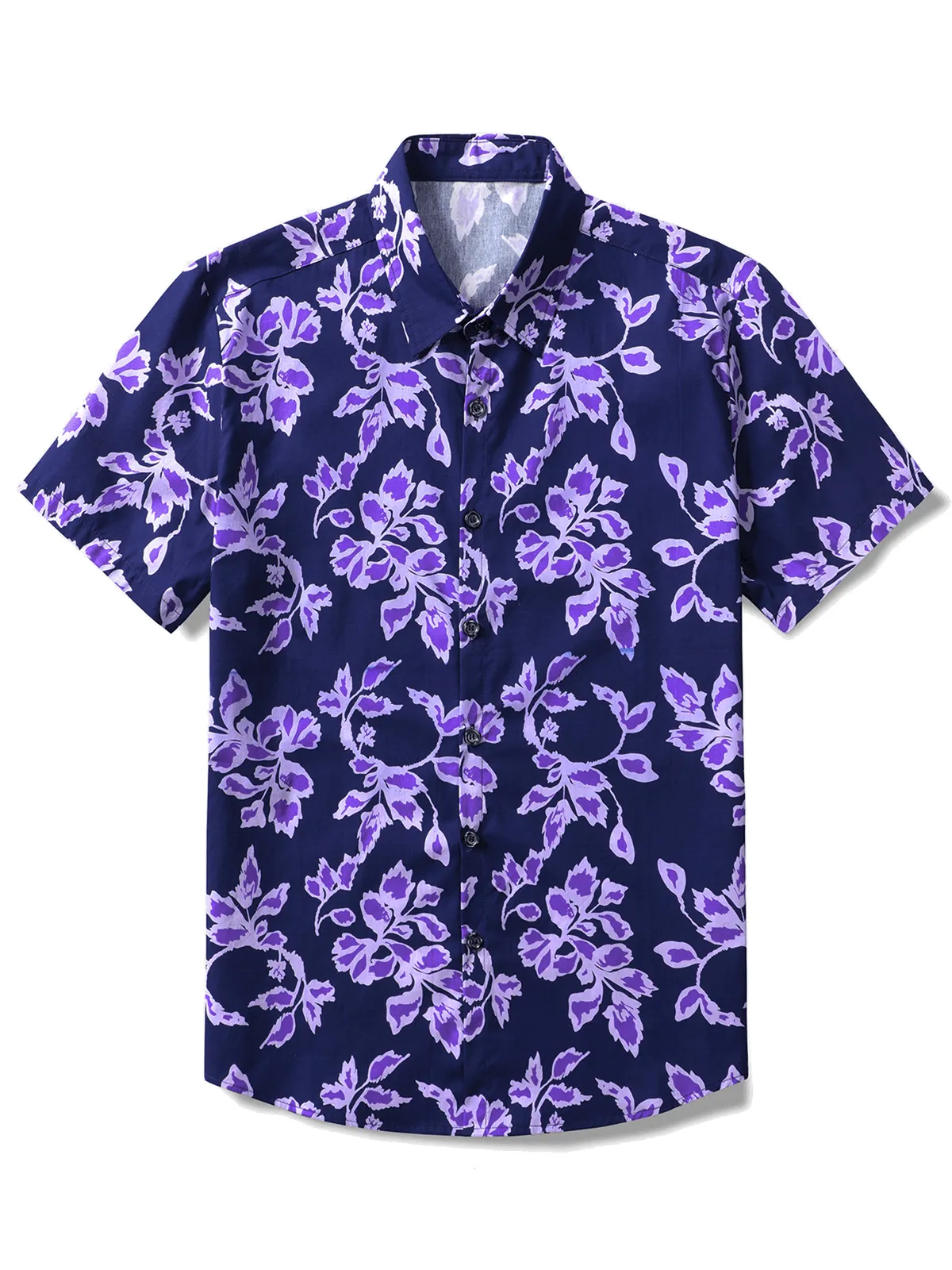 Men's Purple Floral Vintage 100% Cotton Short Sleeve Shirt