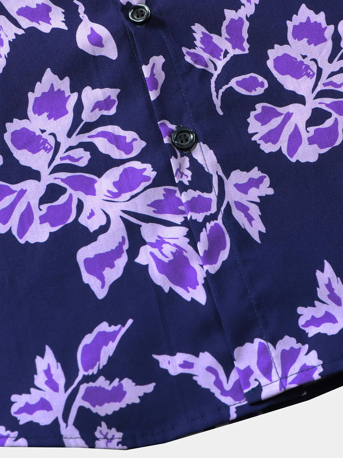 Men's Purple Floral Vintage 100% Cotton Short Sleeve Shirt