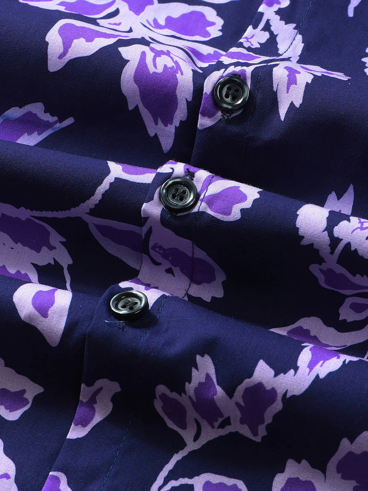 Men's Purple Floral Vintage 100% Cotton Short Sleeve Shirt