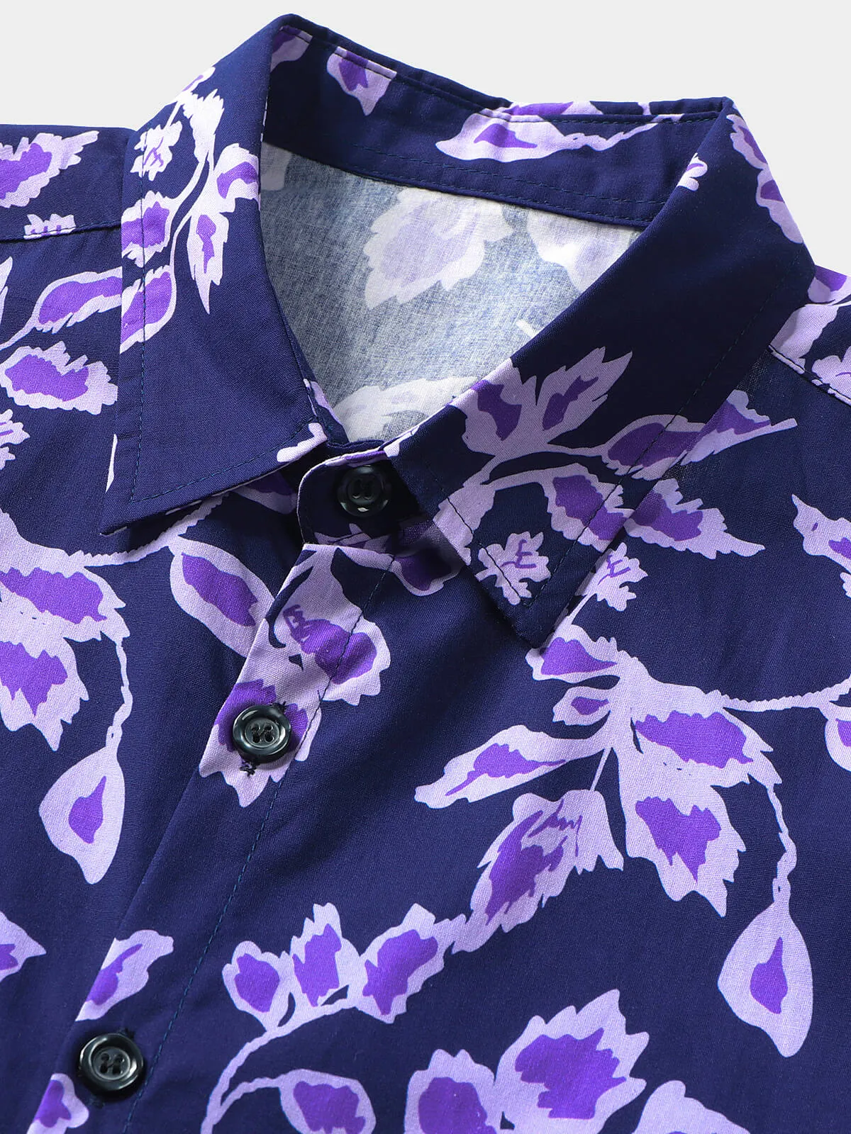 Men's Purple Floral Vintage 100% Cotton Short Sleeve Shirt